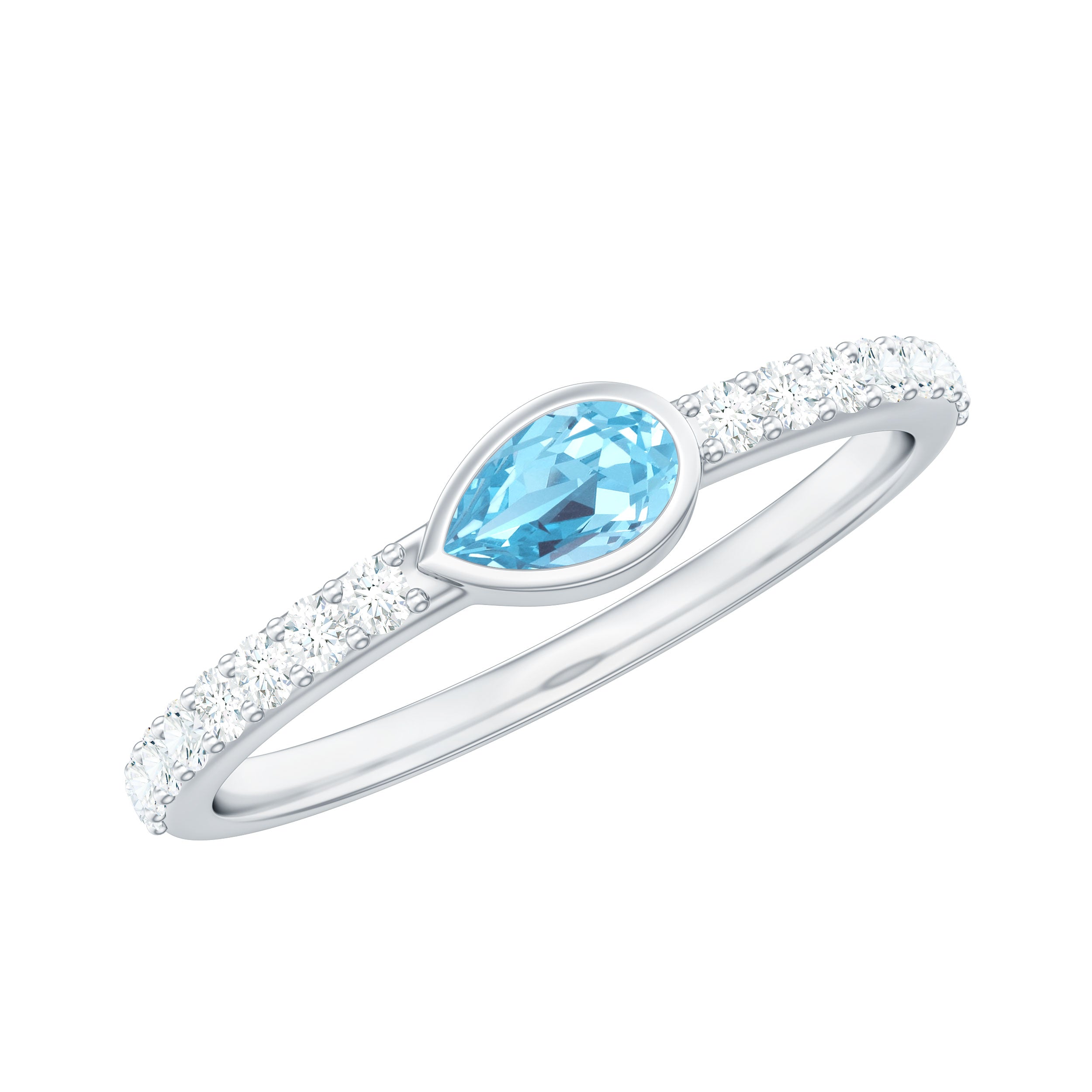 Pear Cut Aquamarine Promise Ring with Diamond