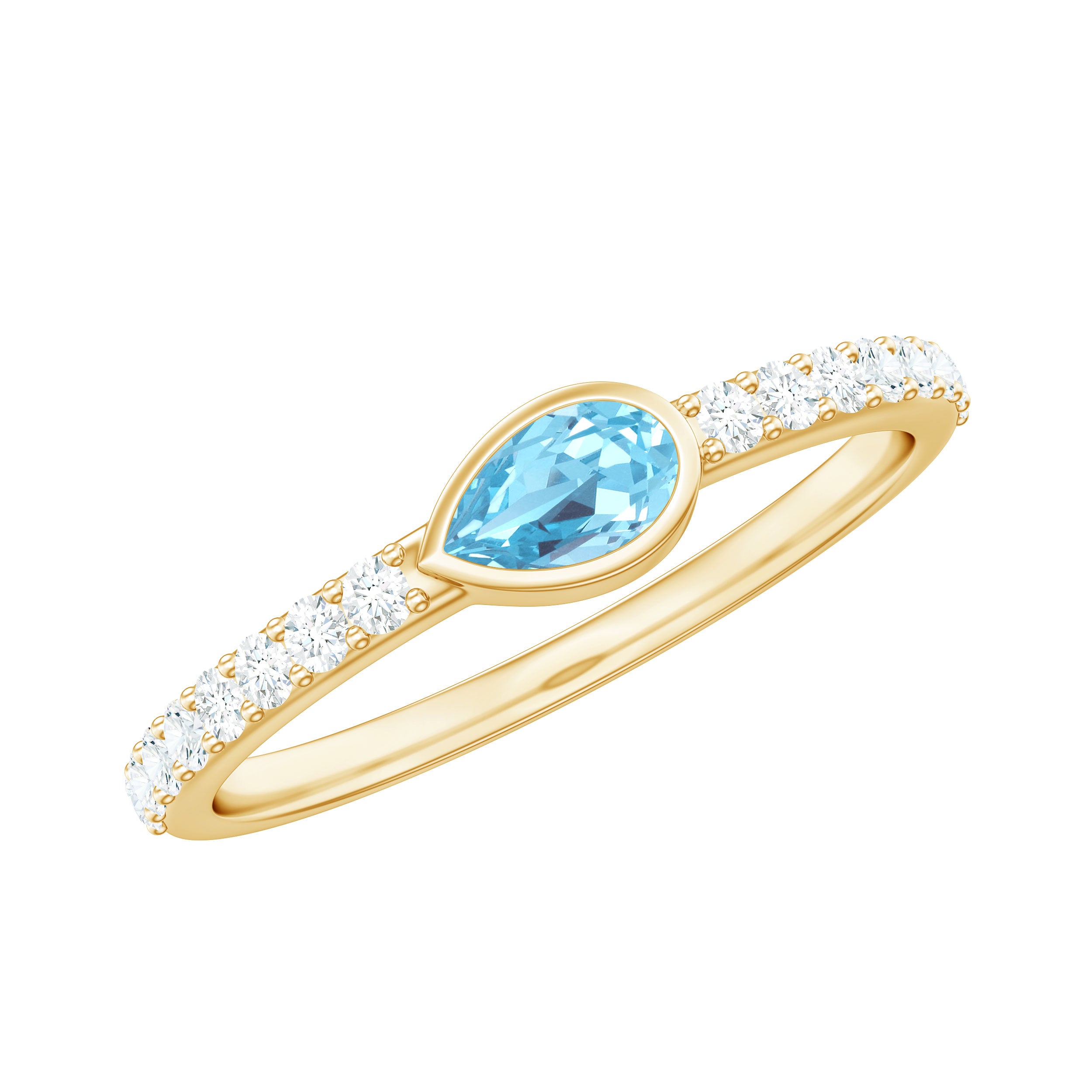 Pear Cut Aquamarine Promise Ring with Diamond AAA - Rosec Jewels