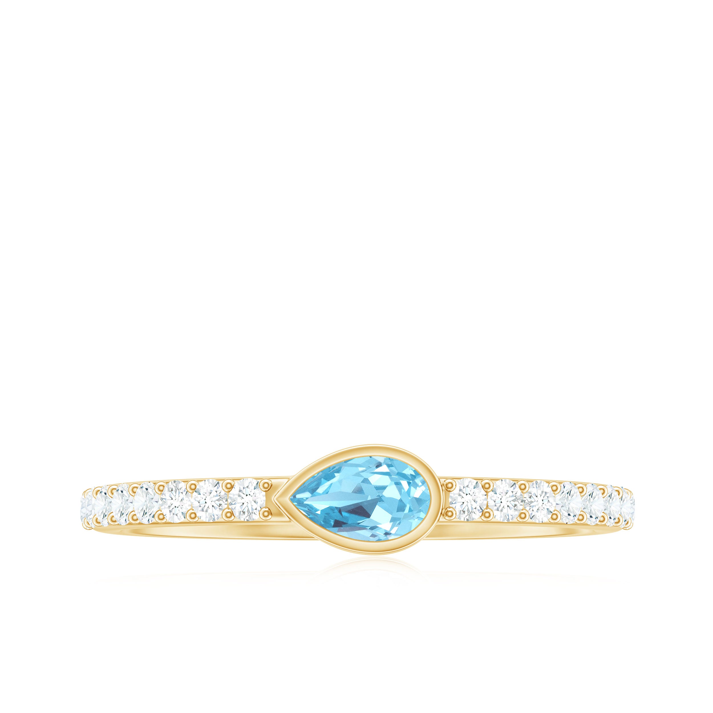 Pear Cut Aquamarine Promise Ring with Diamond AAA - Rosec Jewels