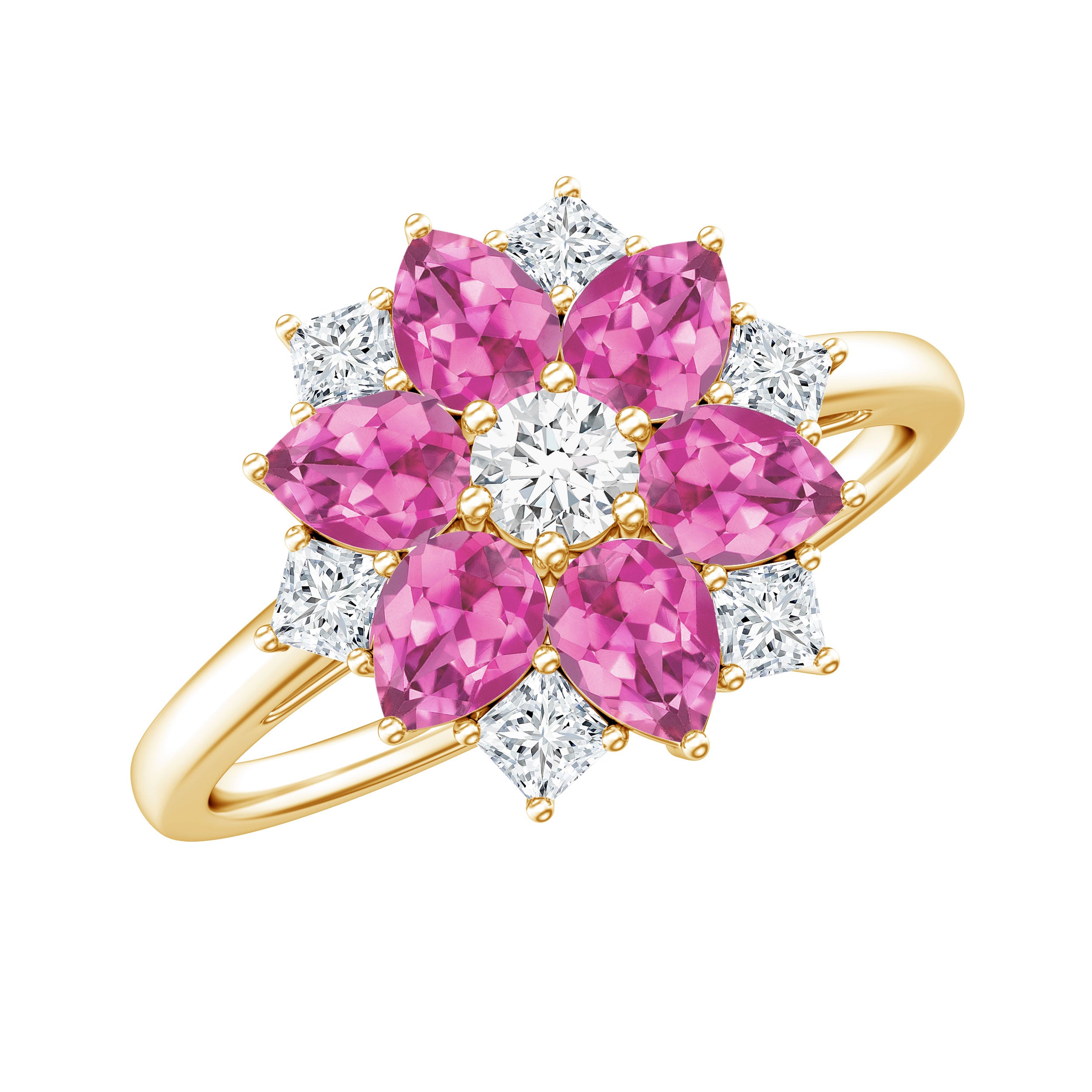 Certified Pink Tourmaline Flower Engagement Ring with Diamond AAA - Rosec Jewels