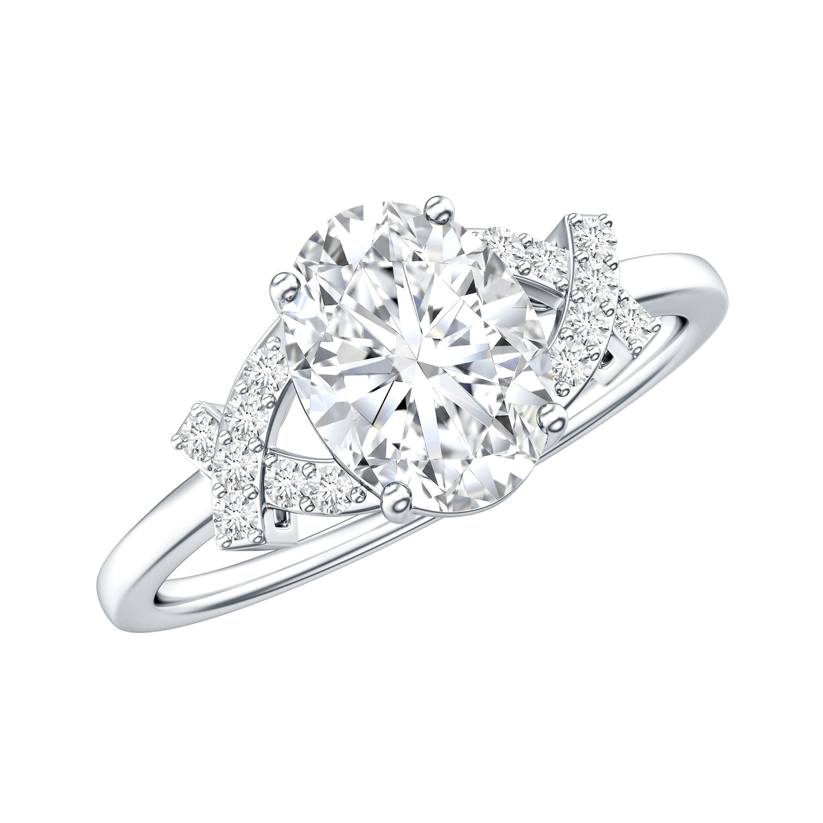 Certified Moissanite Oval Engagement Ring in Split Shank