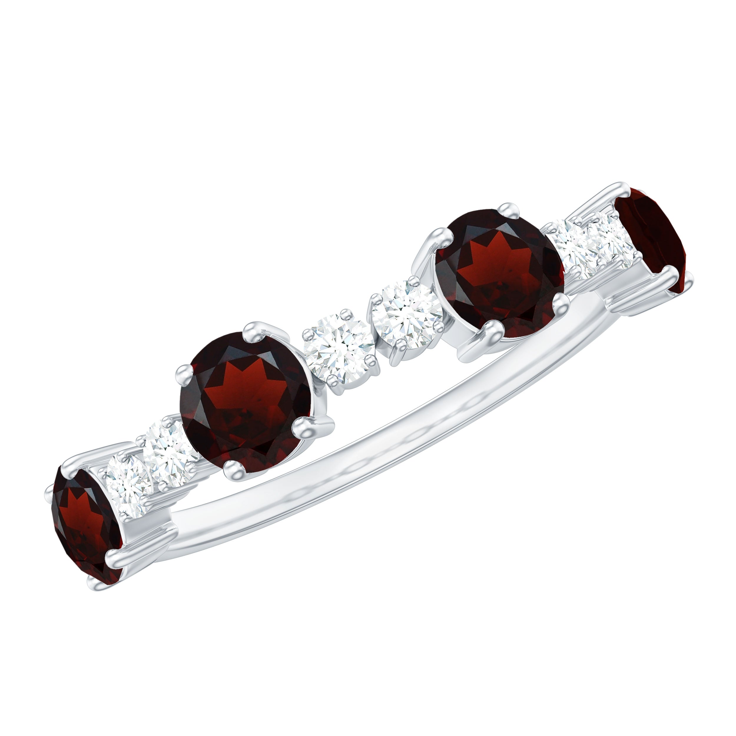 Rosec Jewels-Genuine Garnet Half Eternity Ring with Diamond