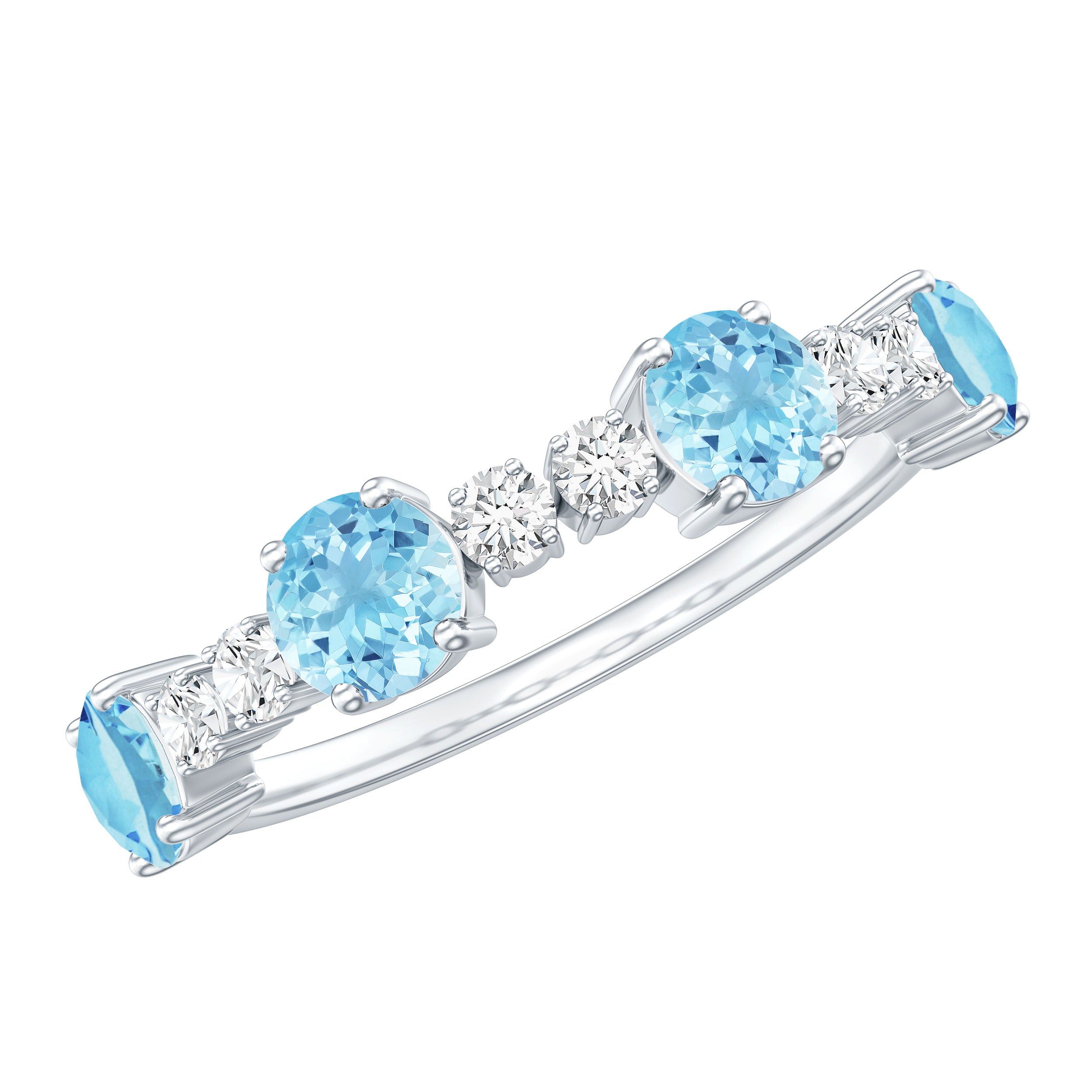 Genuine Aquamarine and Diamond Half Eternity Ring in Prong Setting AAA - Rosec Jewels