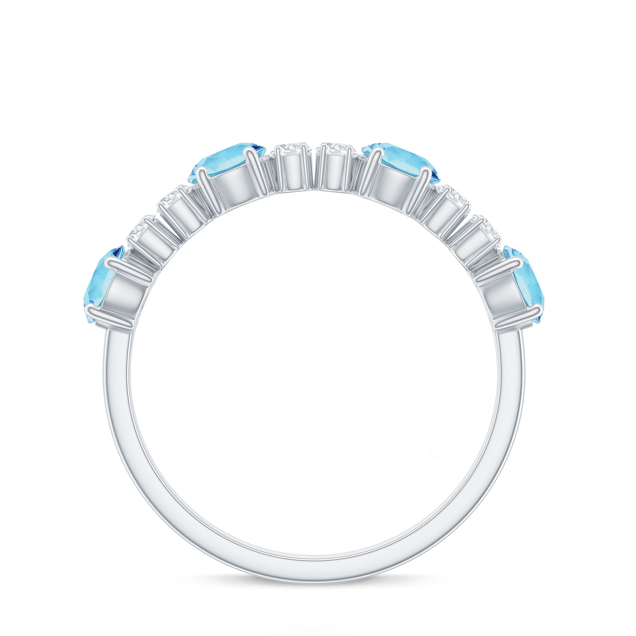 Genuine Aquamarine and Diamond Half Eternity Ring in Prong Setting AAA - Rosec Jewels