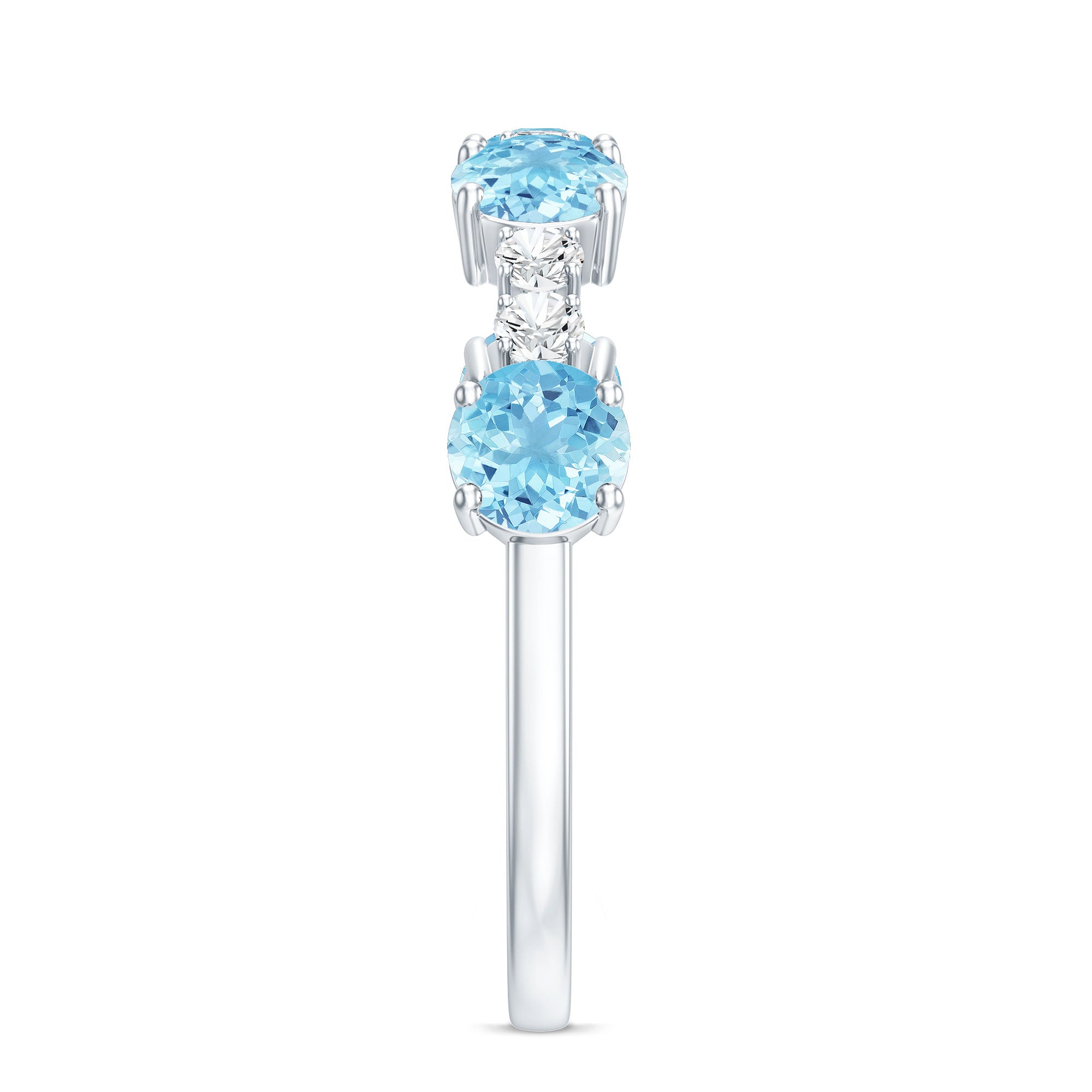 Genuine Aquamarine and Diamond Half Eternity Ring in Prong Setting AAA - Rosec Jewels