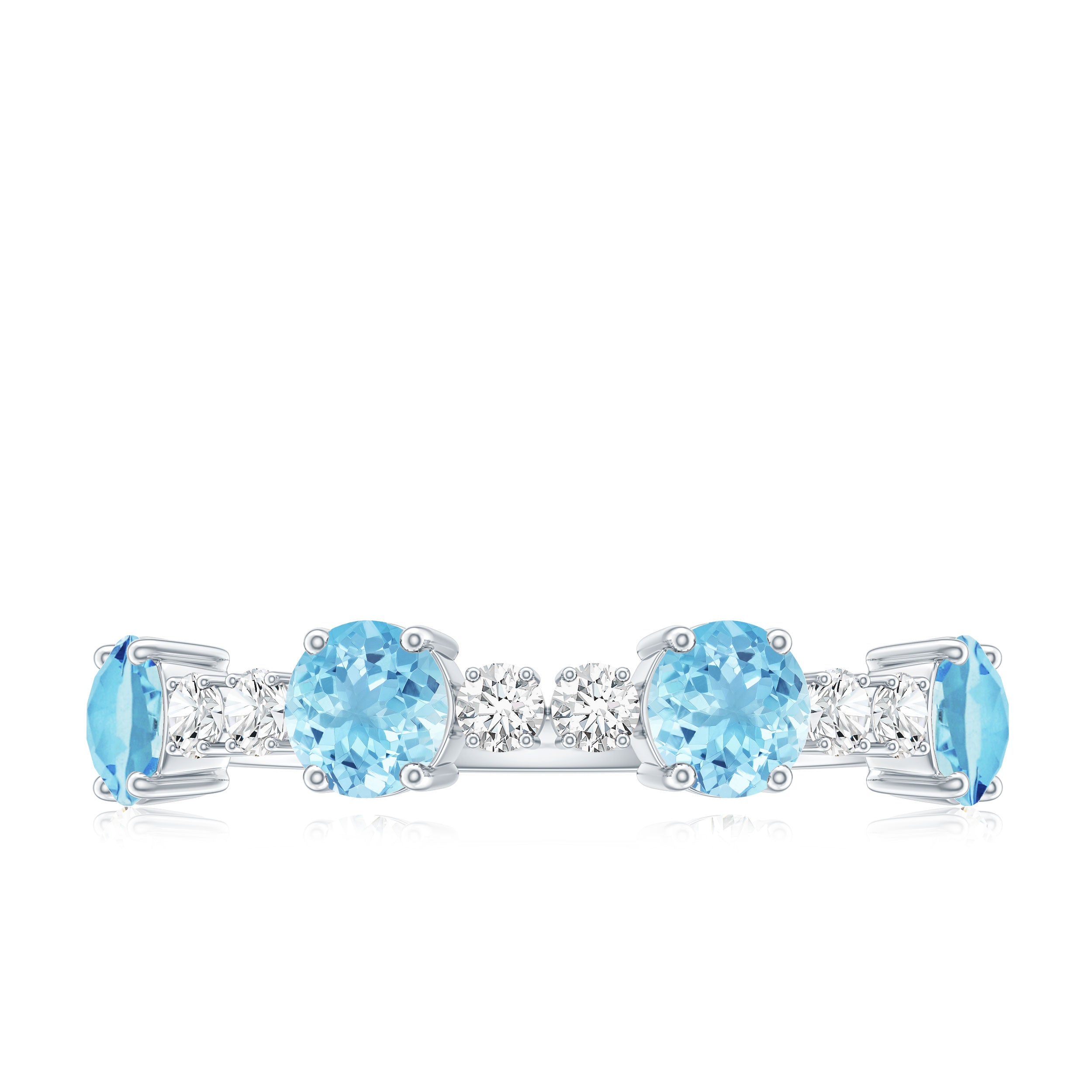 Genuine Aquamarine and Diamond Half Eternity Ring in Prong Setting AAA - Rosec Jewels