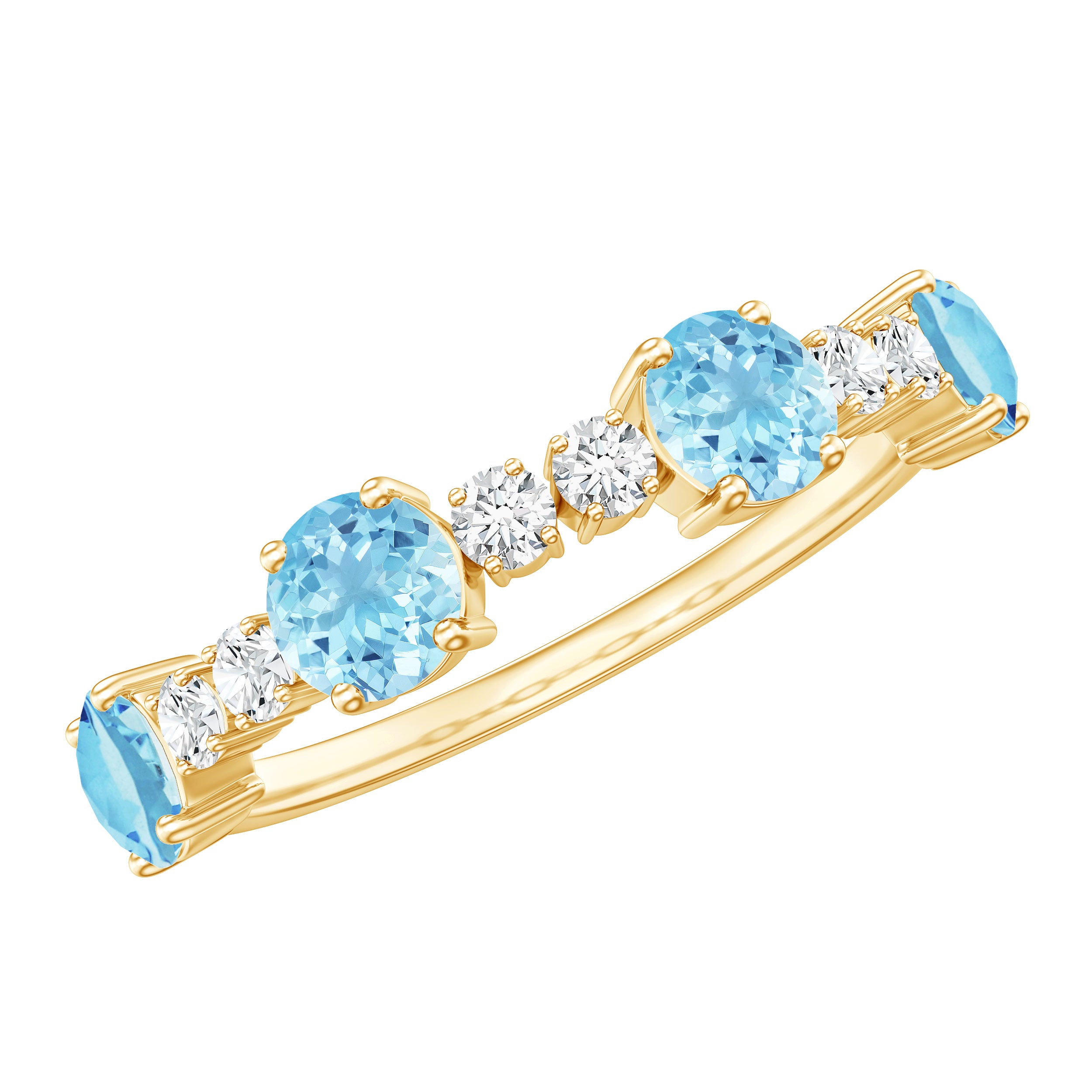 Genuine Aquamarine and Diamond Half Eternity Ring in Prong Setting AAA - Rosec Jewels