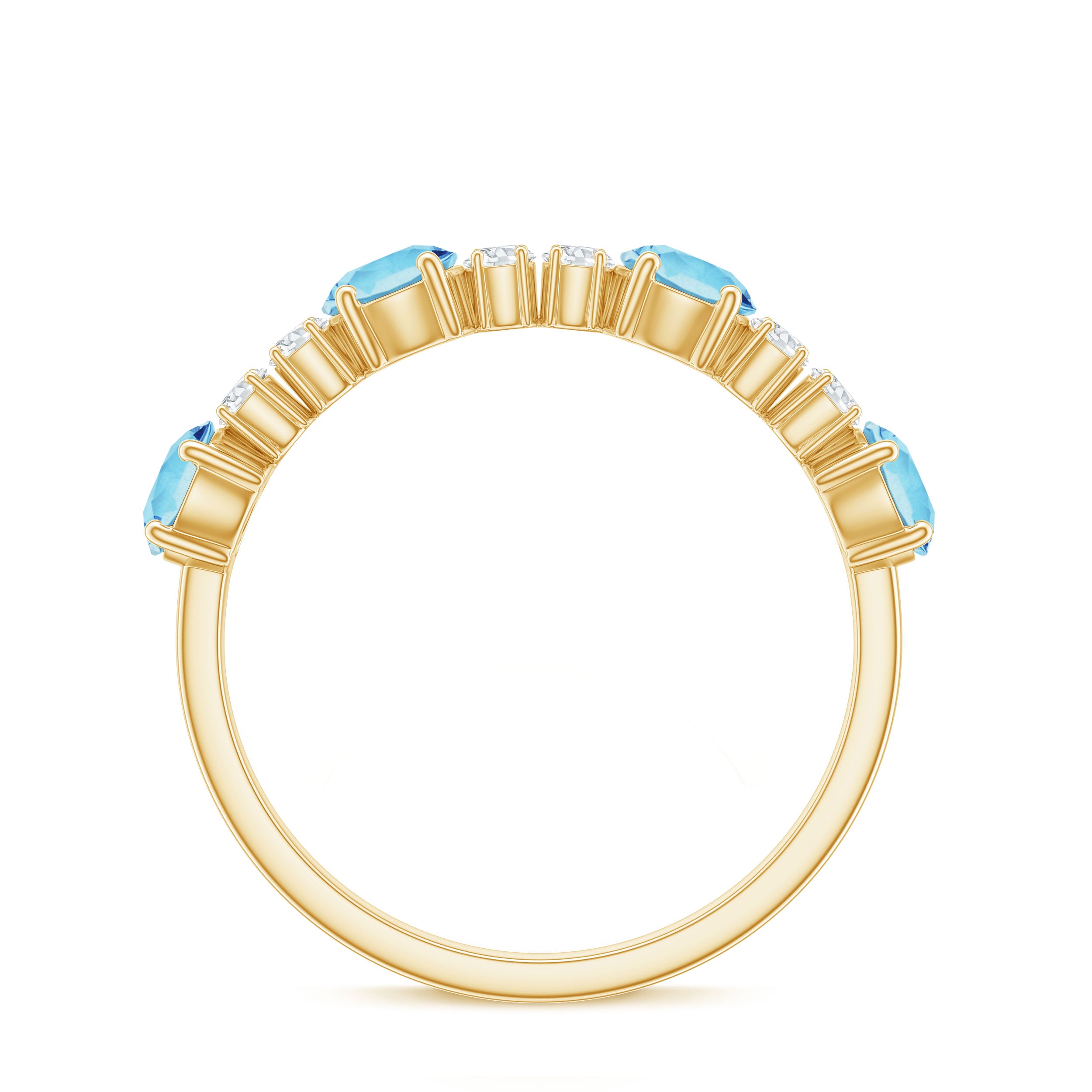 Genuine Aquamarine and Diamond Half Eternity Ring in Prong Setting AAA - Rosec Jewels