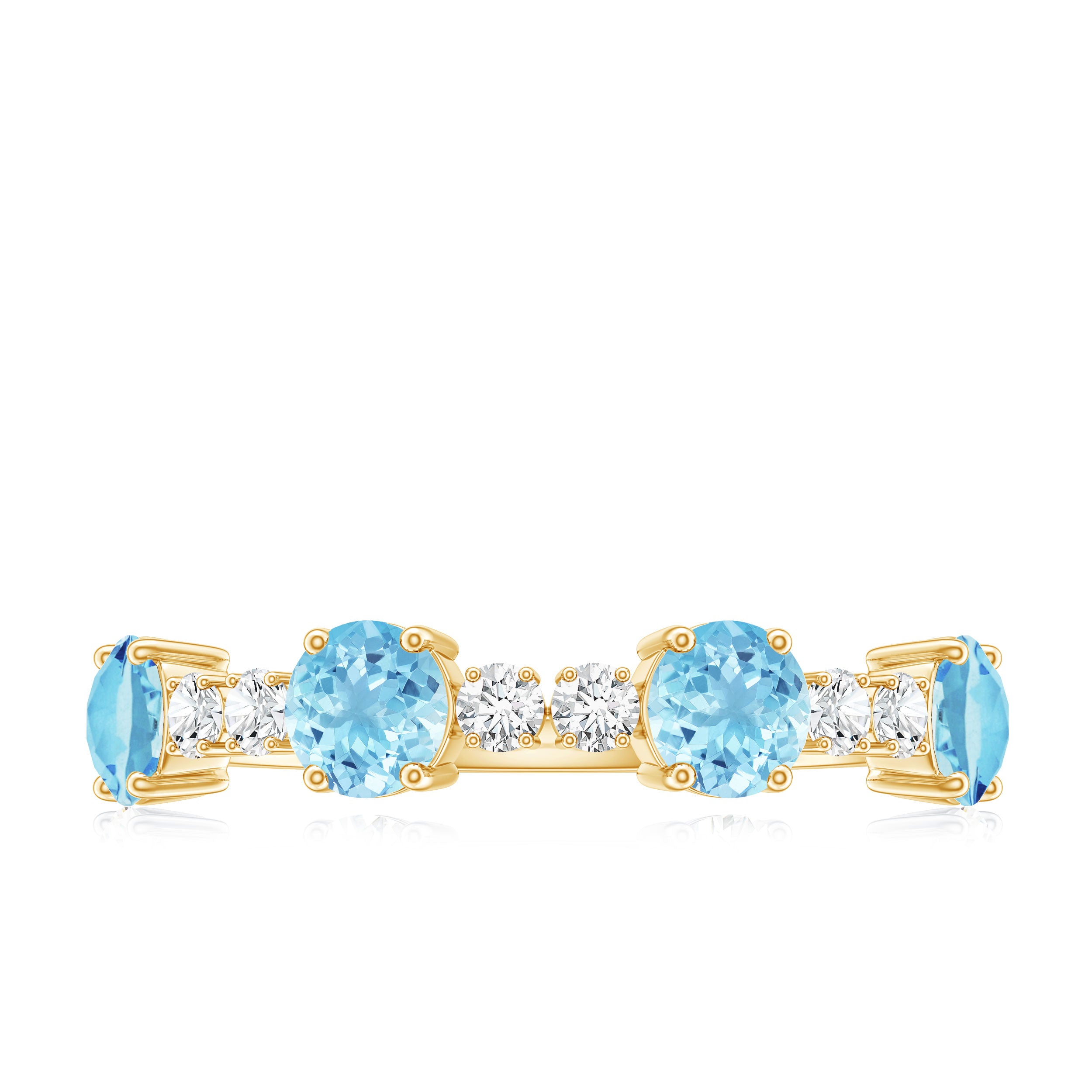 Genuine Aquamarine and Diamond Half Eternity Ring in Prong Setting AAA - Rosec Jewels