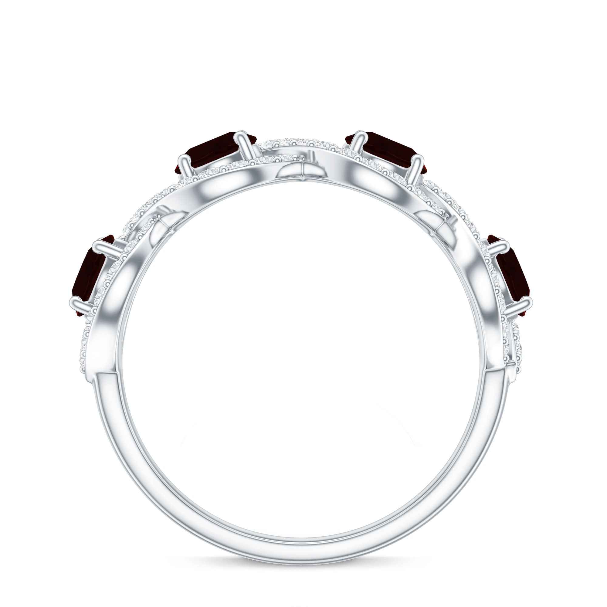 Natural Garnet Diamond Infinity Eternity Ring with Braided Shank AAA - Rosec Jewels