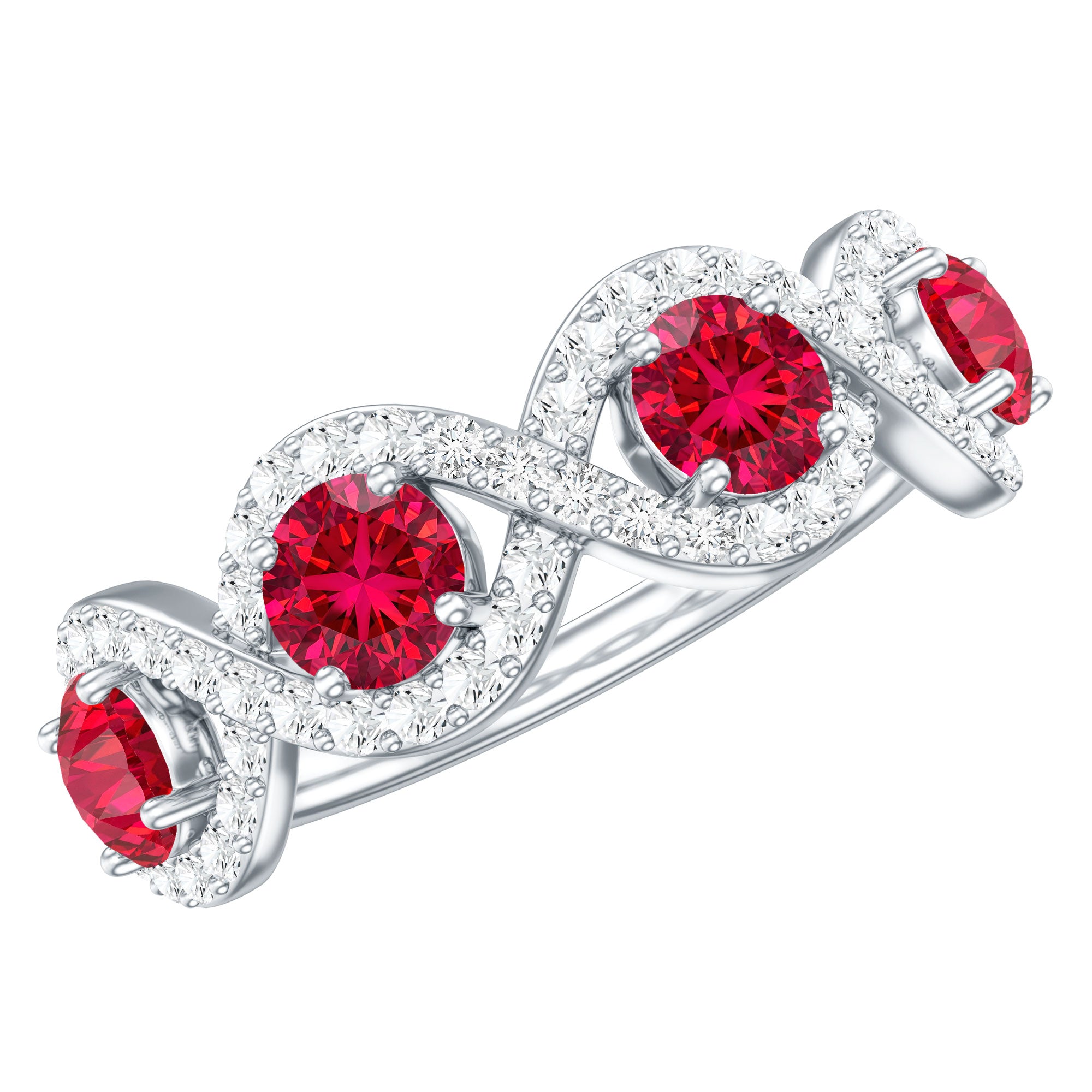 Certified Lab Created Ruby Half Eternity Infinity Ring with Diamond AAAA - Rosec Jewels