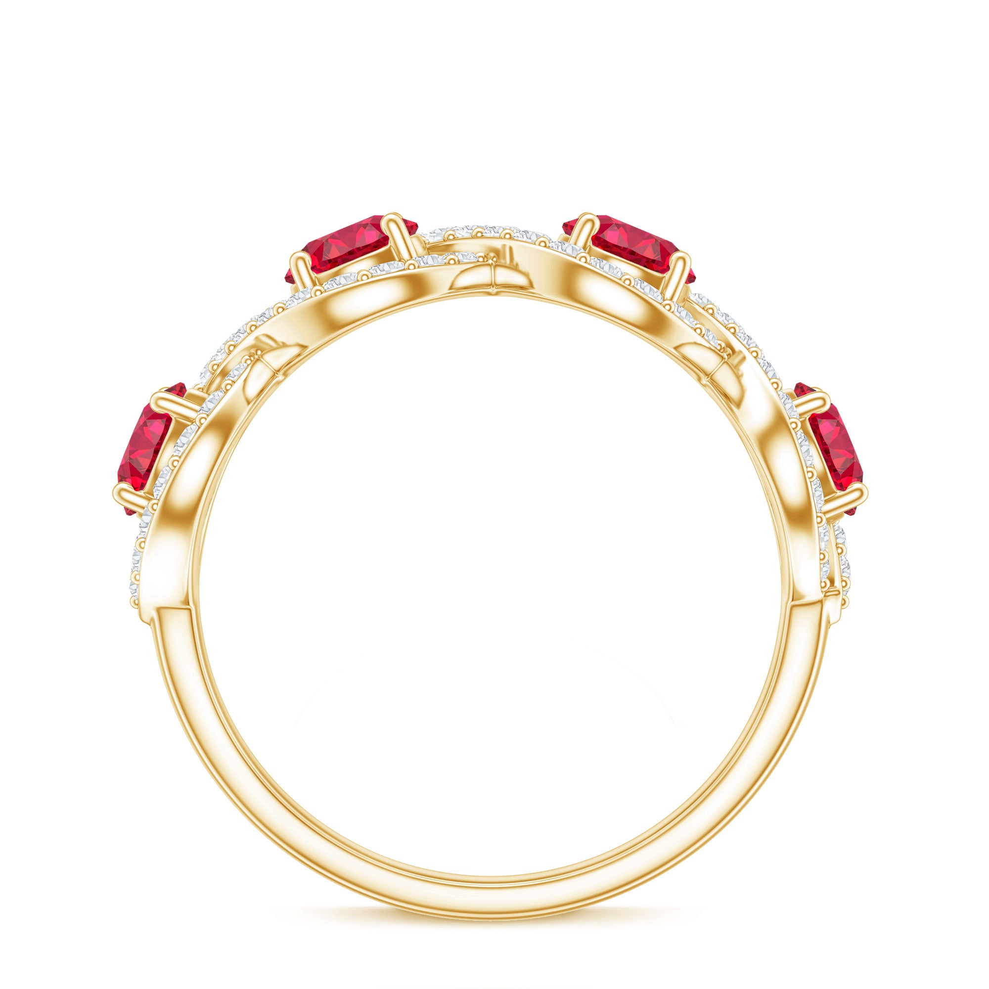 Certified Lab Created Ruby Half Eternity Infinity Ring with Diamond AAAA - Rosec Jewels