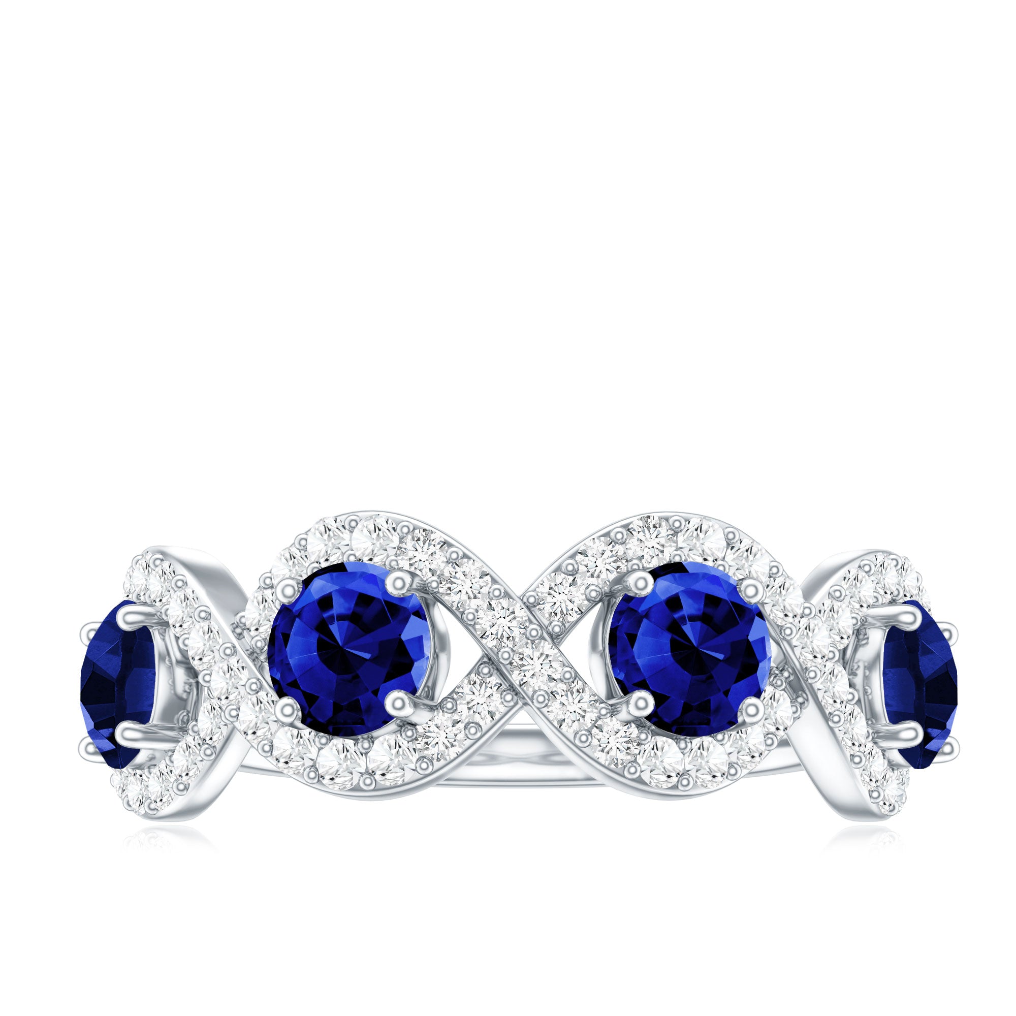 2 CT Lab-Created Blue Sapphire and Diamond Braided Half Eternity Band Ring AAAA - Rosec Jewels