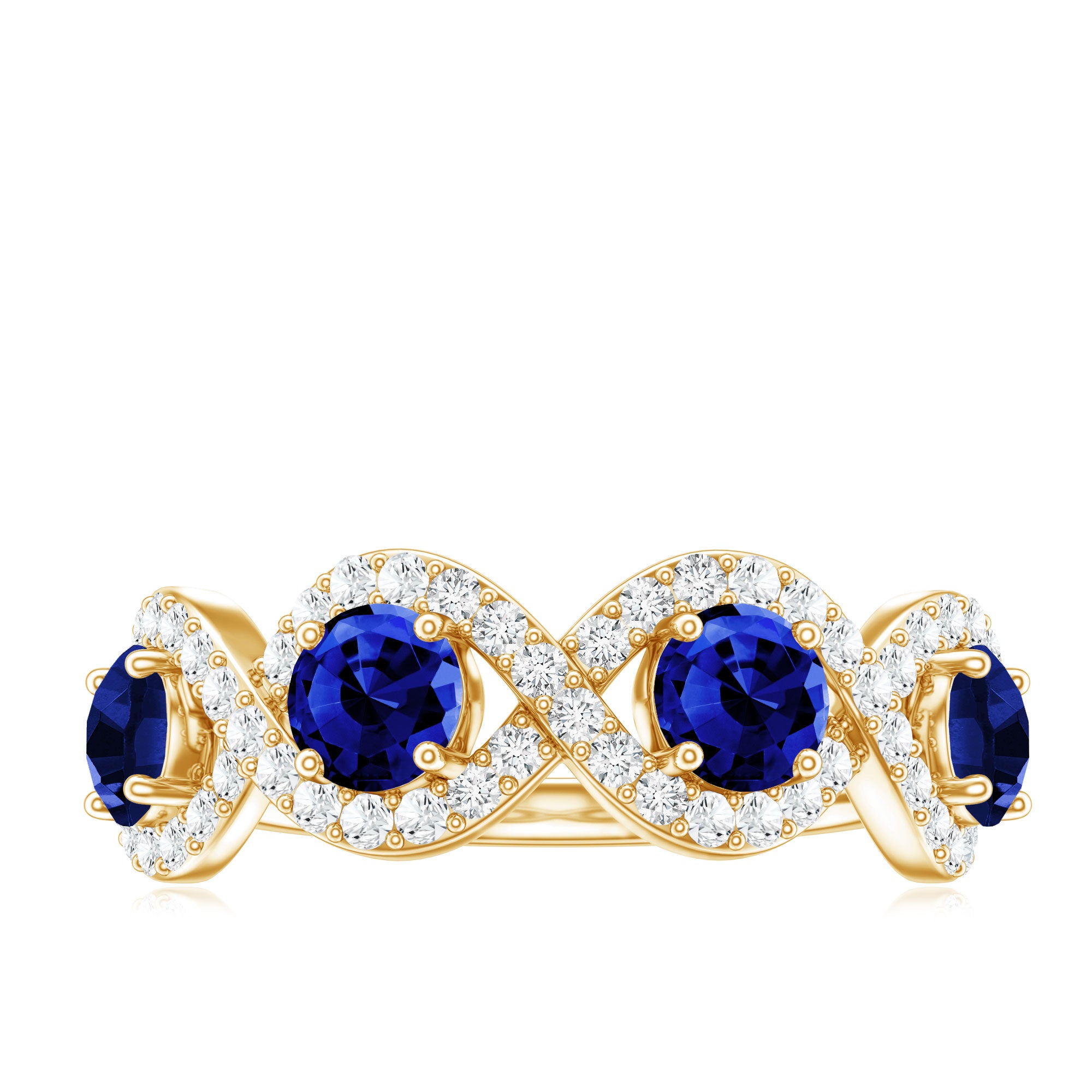 2 CT Lab-Created Blue Sapphire and Diamond Braided Half Eternity Band Ring AAAA - Rosec Jewels