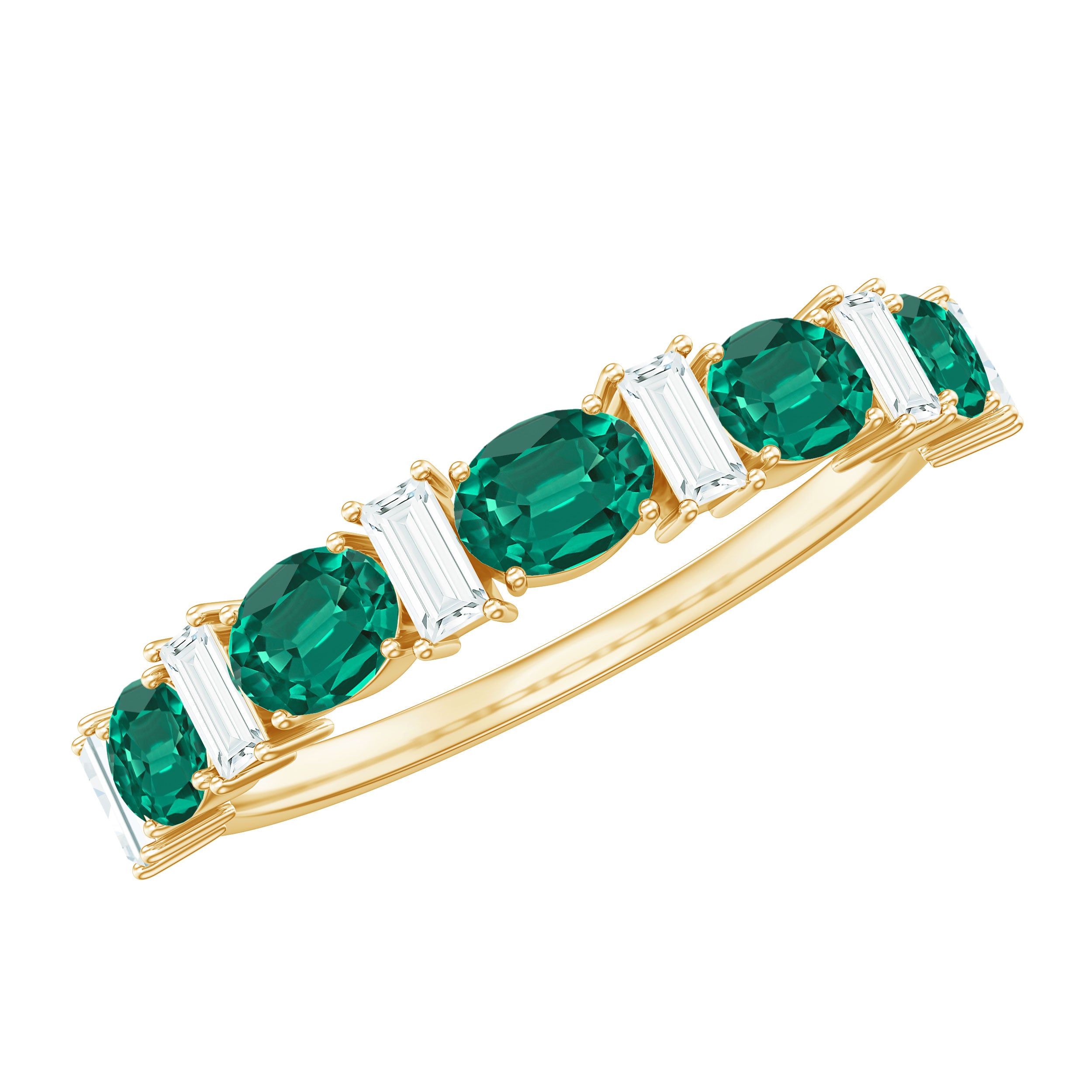 Certified Lab Grown Emerald Half Eternity Ring with Moissanite AAAA - Rosec Jewels