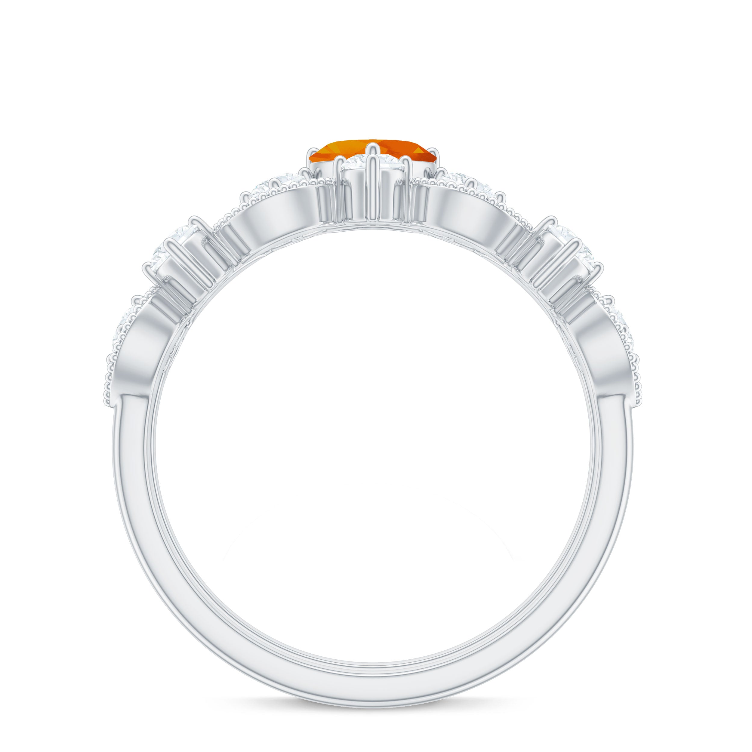 Vintage Inspired Fire Opal and Diamond Wedding Ring Set AAA - Rosec Jewels