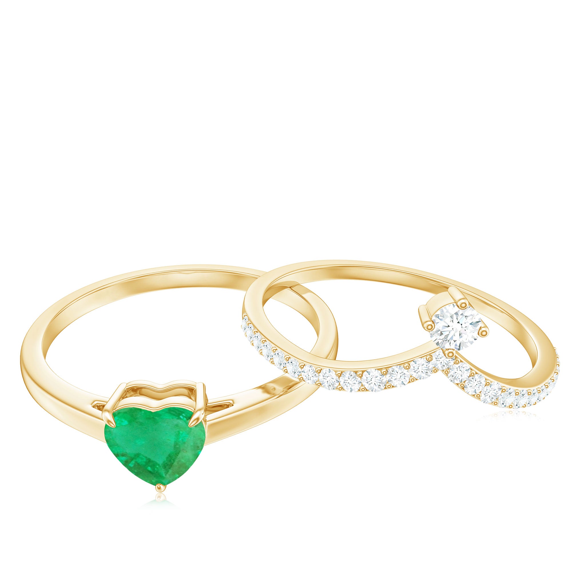 Certified Real Emerald Diamond Heart Wedding Ring Set AAA - Rosec Jewels