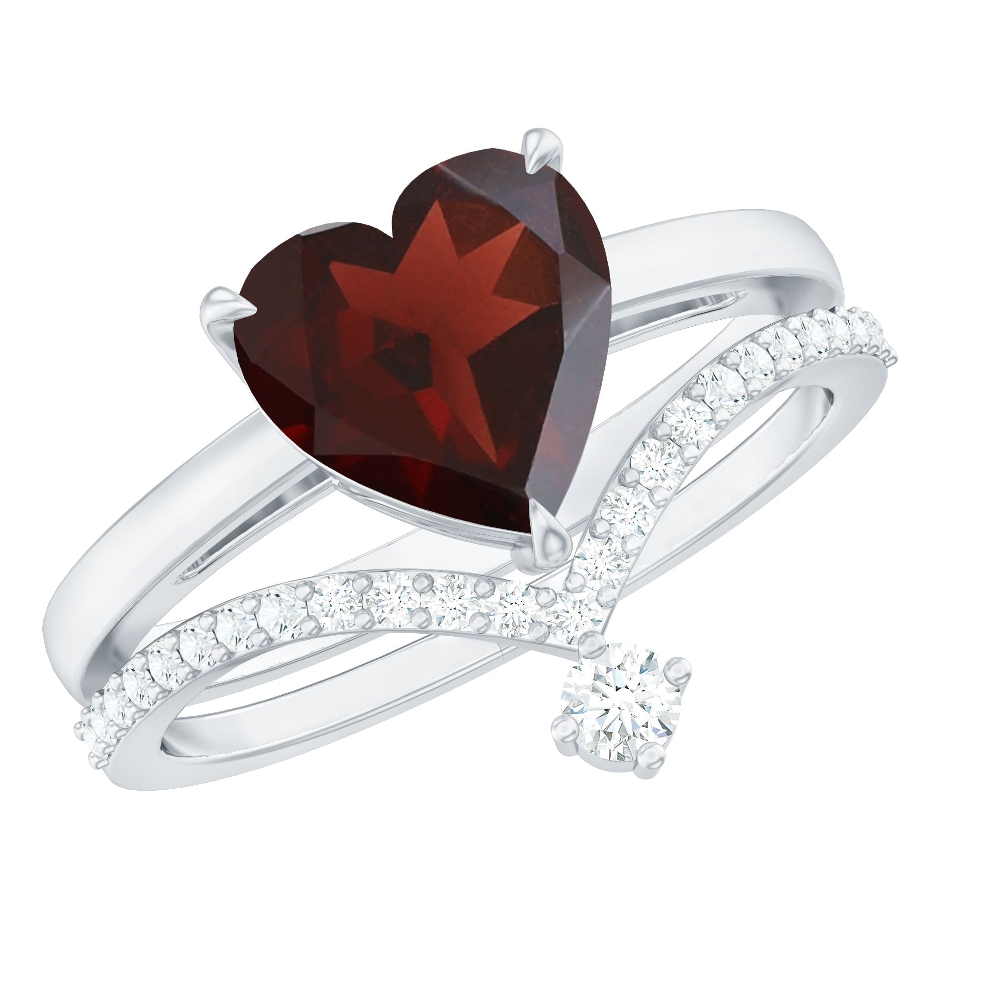 Rosec Jewels-Natural Garnet Heart Shaped Engagement Ring with Diamond Enhancer