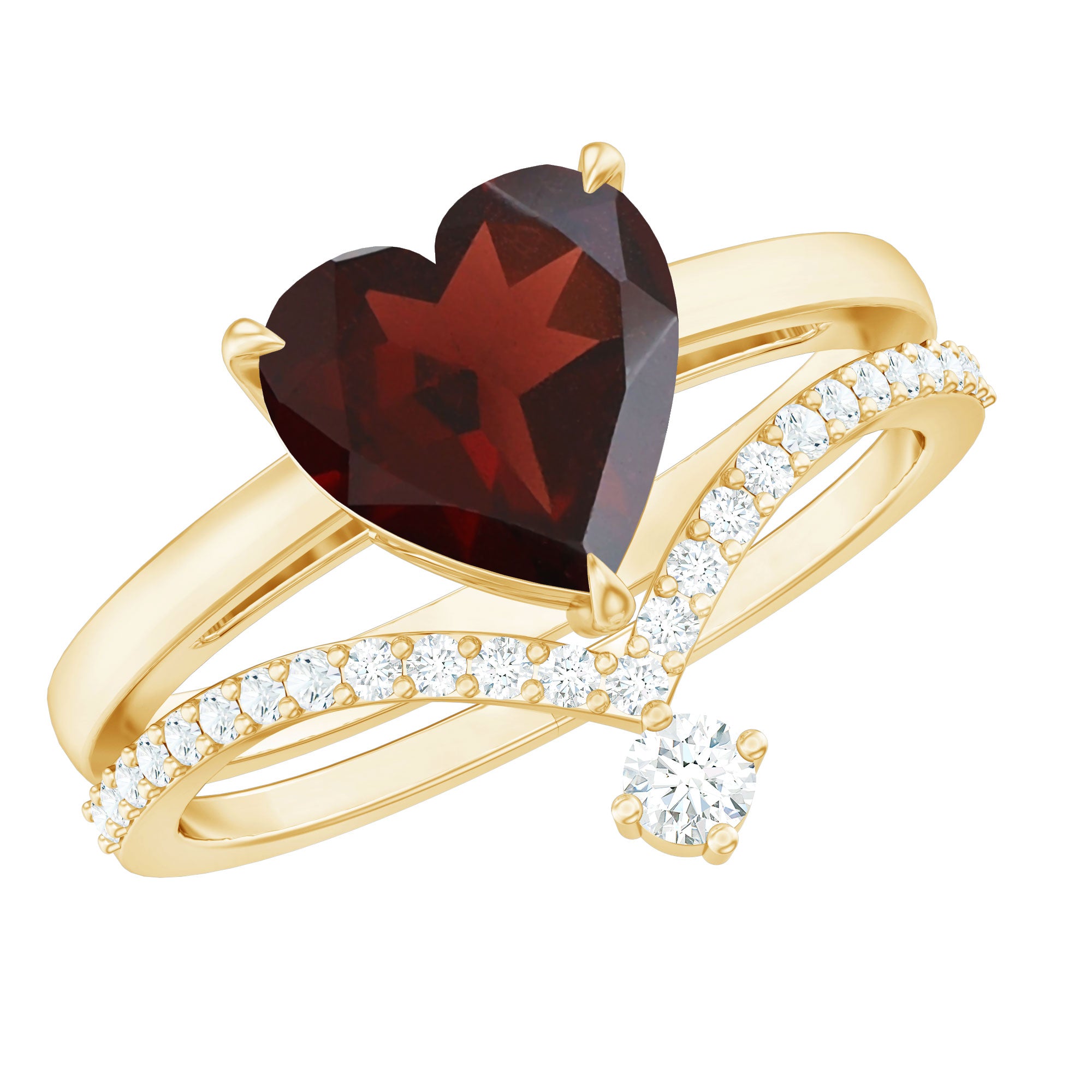 Rosec Jewels-Natural Garnet Heart Shaped Engagement Ring with Diamond Enhancer