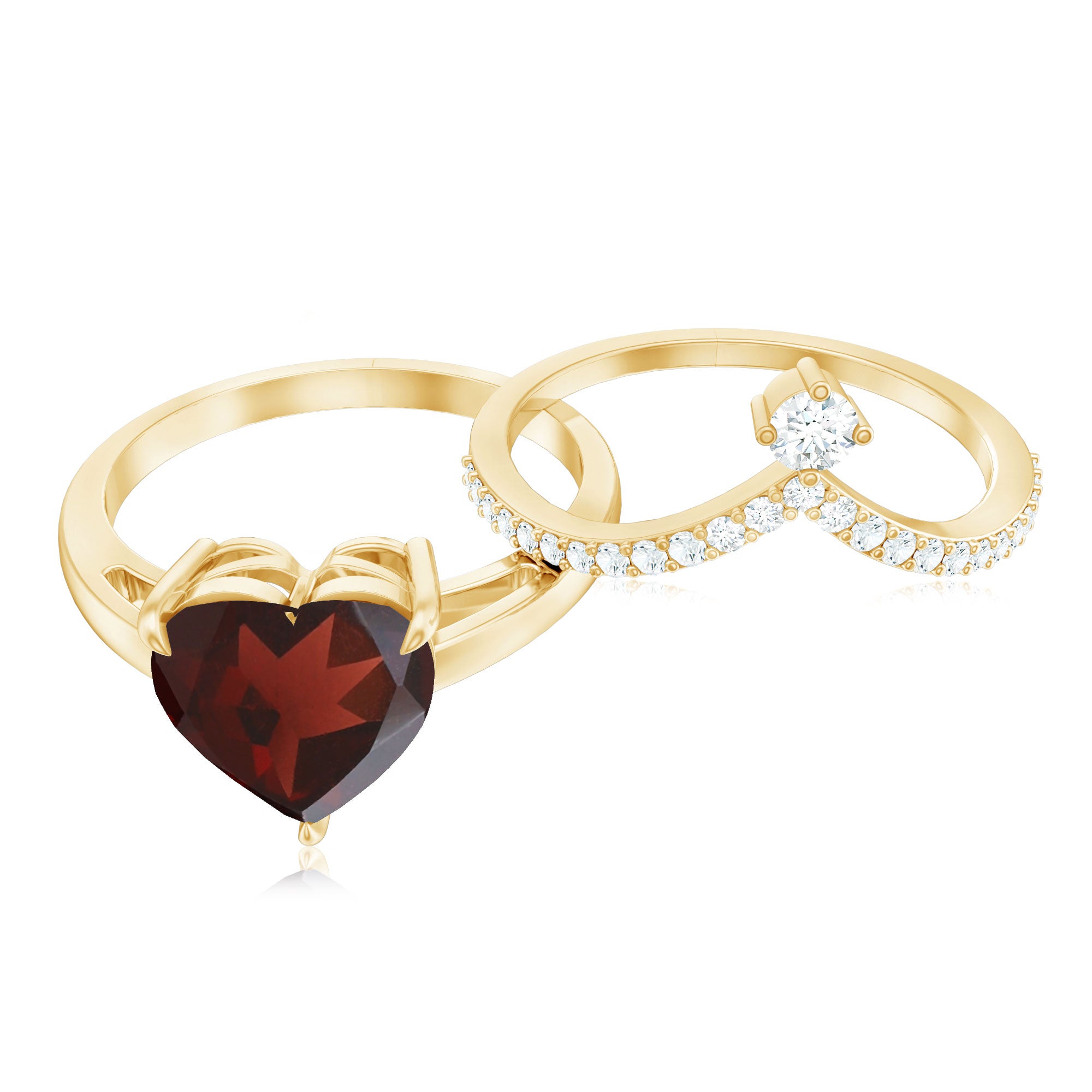 Rosec Jewels-Natural Garnet Heart Shaped Engagement Ring with Diamond Enhancer