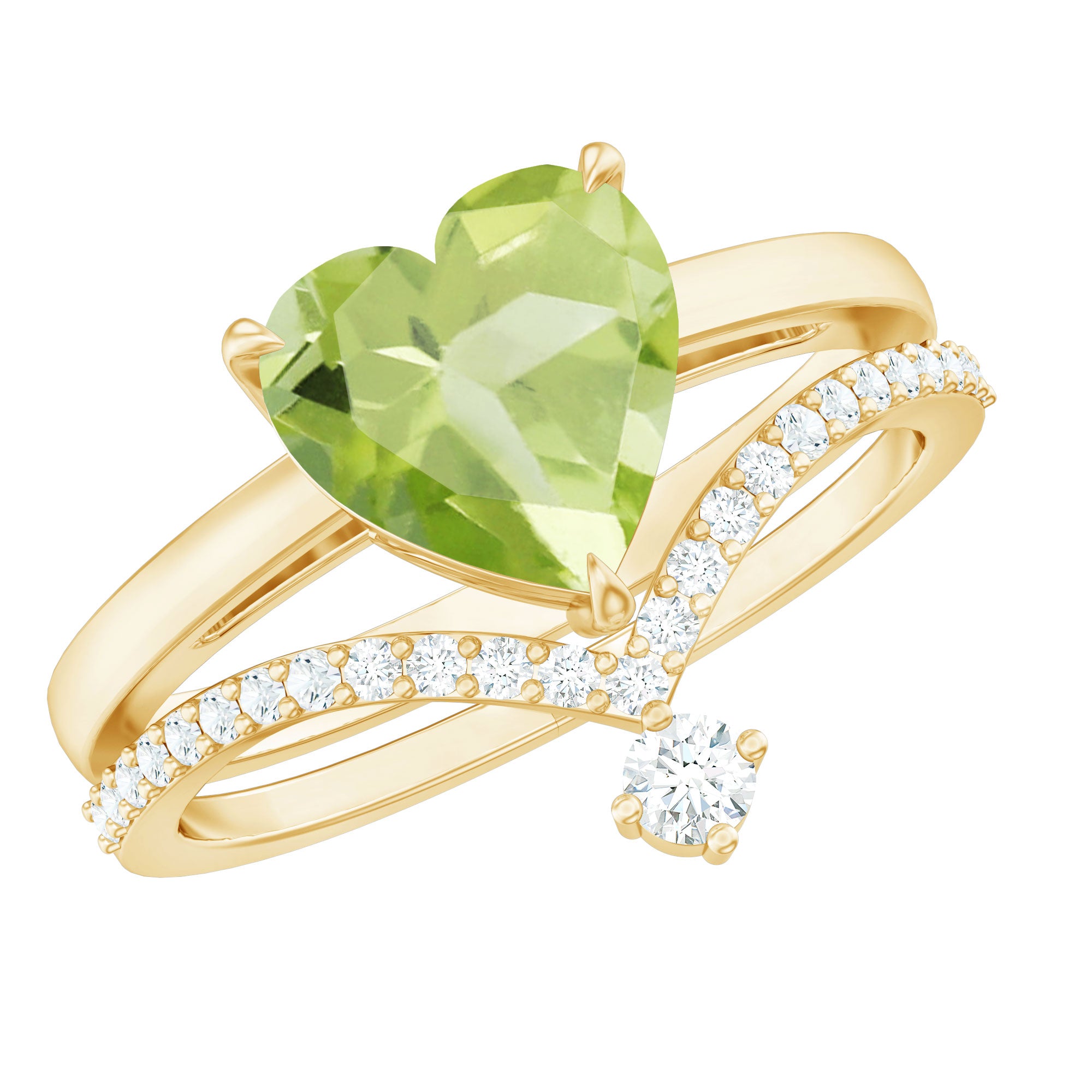 Natural 2 Carat Peridot Heart Engagement Ring with Diamond Enhancer AAA - Rosec Jewels
