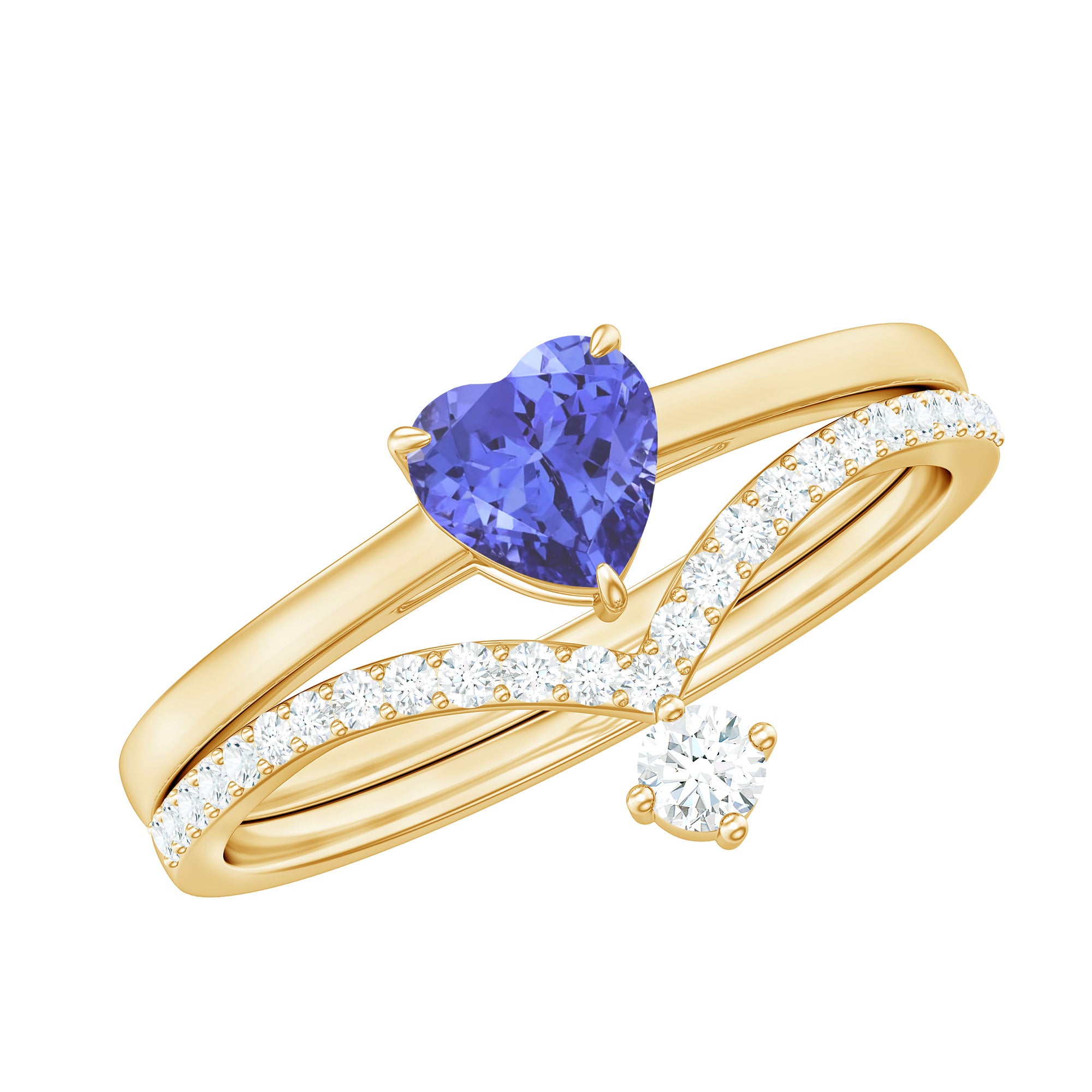 Rosec Jewels-Natural Tanzanite Heart Engagement Ring with Chevron Diamond Enhancer