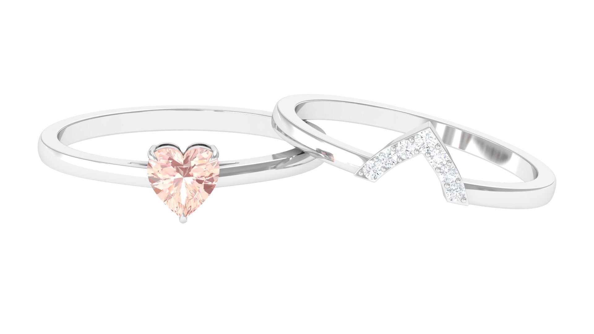 Heart Shape Morganite Solitaire Ring Set with Diamond