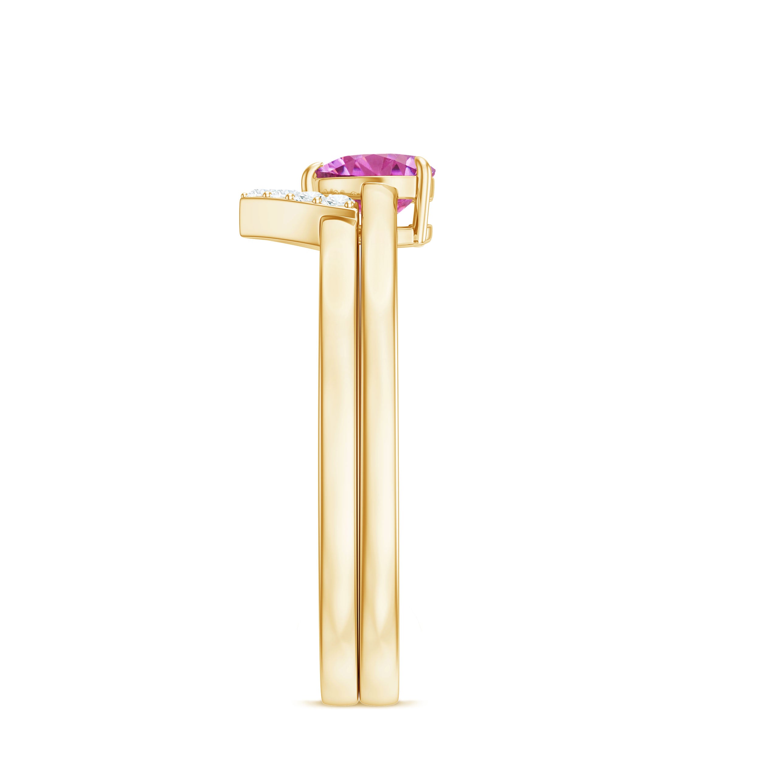 Pink Tourmaline Heart Ring Set with Diamond AAA - Rosec Jewels