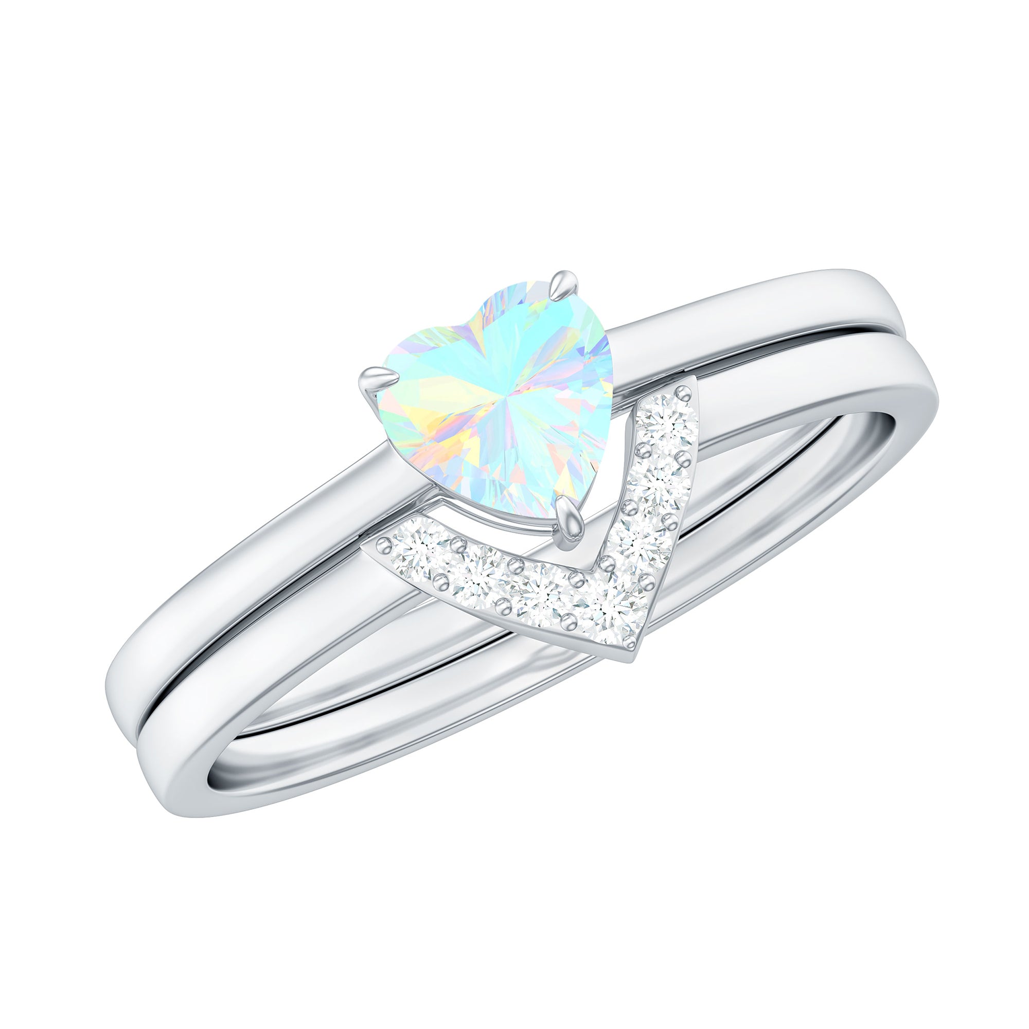 Ethiopian Opal Heart Engagement Ring with Diamond Wedding Band
