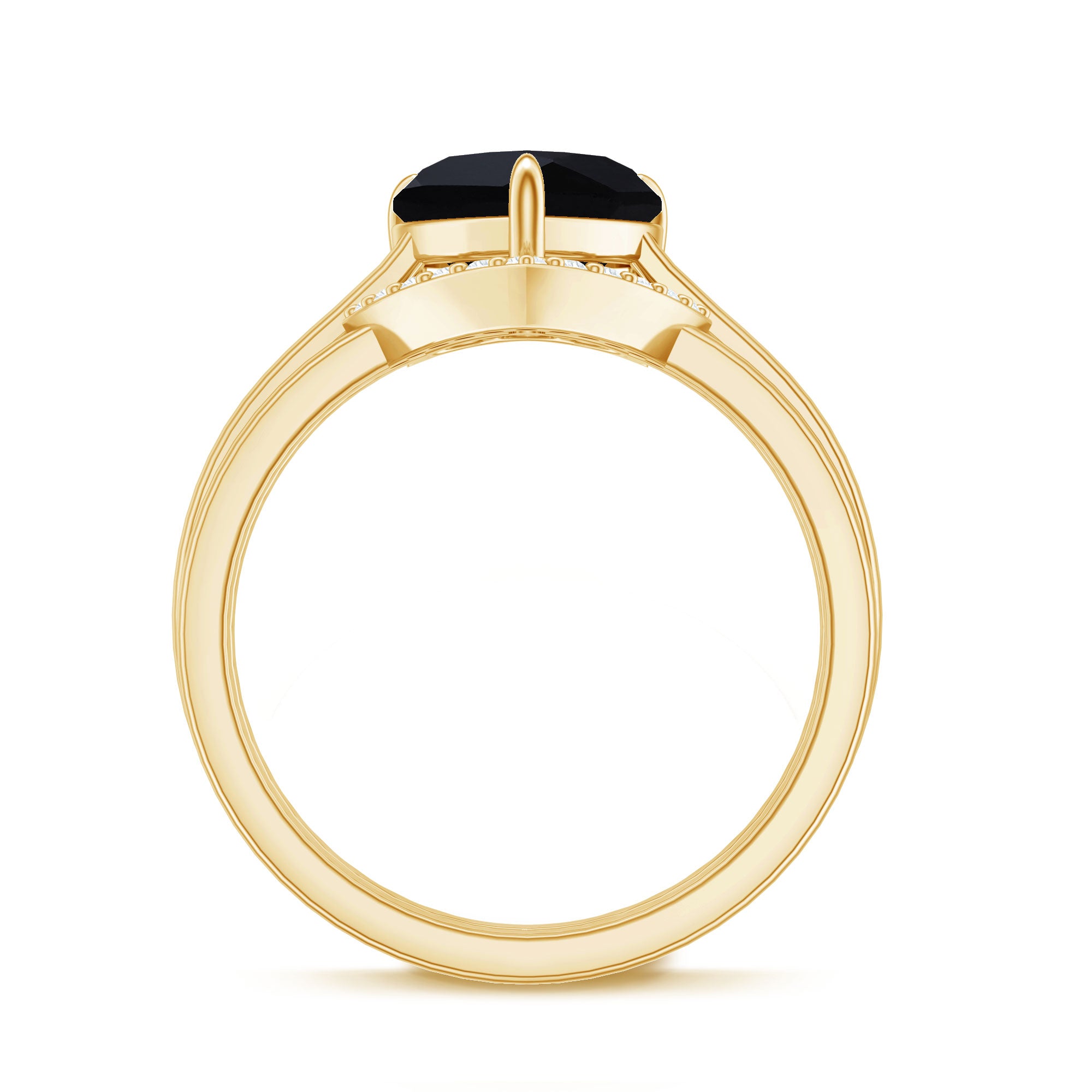 Heart Shaped Black Onyx Engagement Ring with Diamond Enhancer AAA - Rosec Jewels