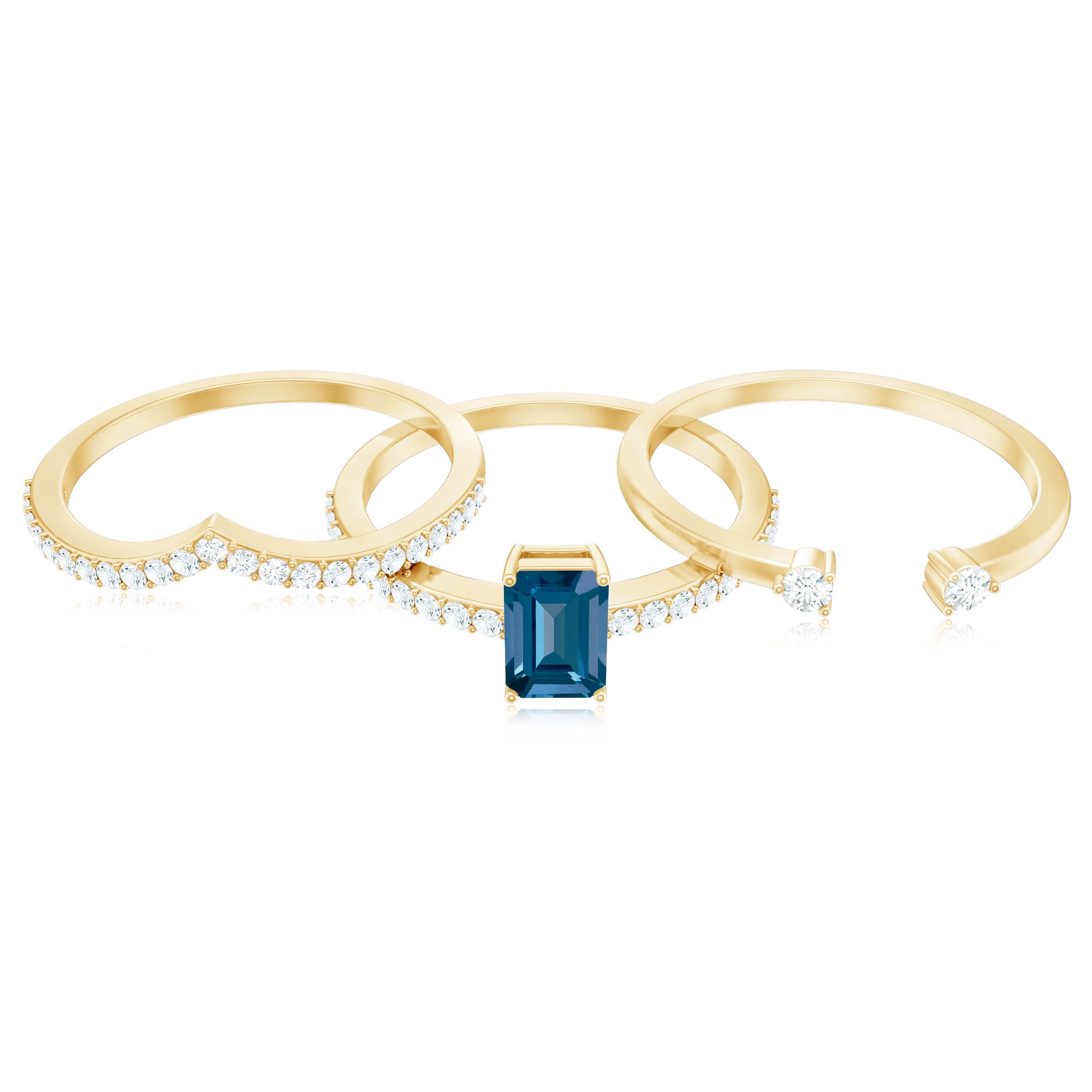 4X6mm Emerald Cut London Blue Topaz Curved Wedding Ring Set with Certificate AAA - Rosec Jewels