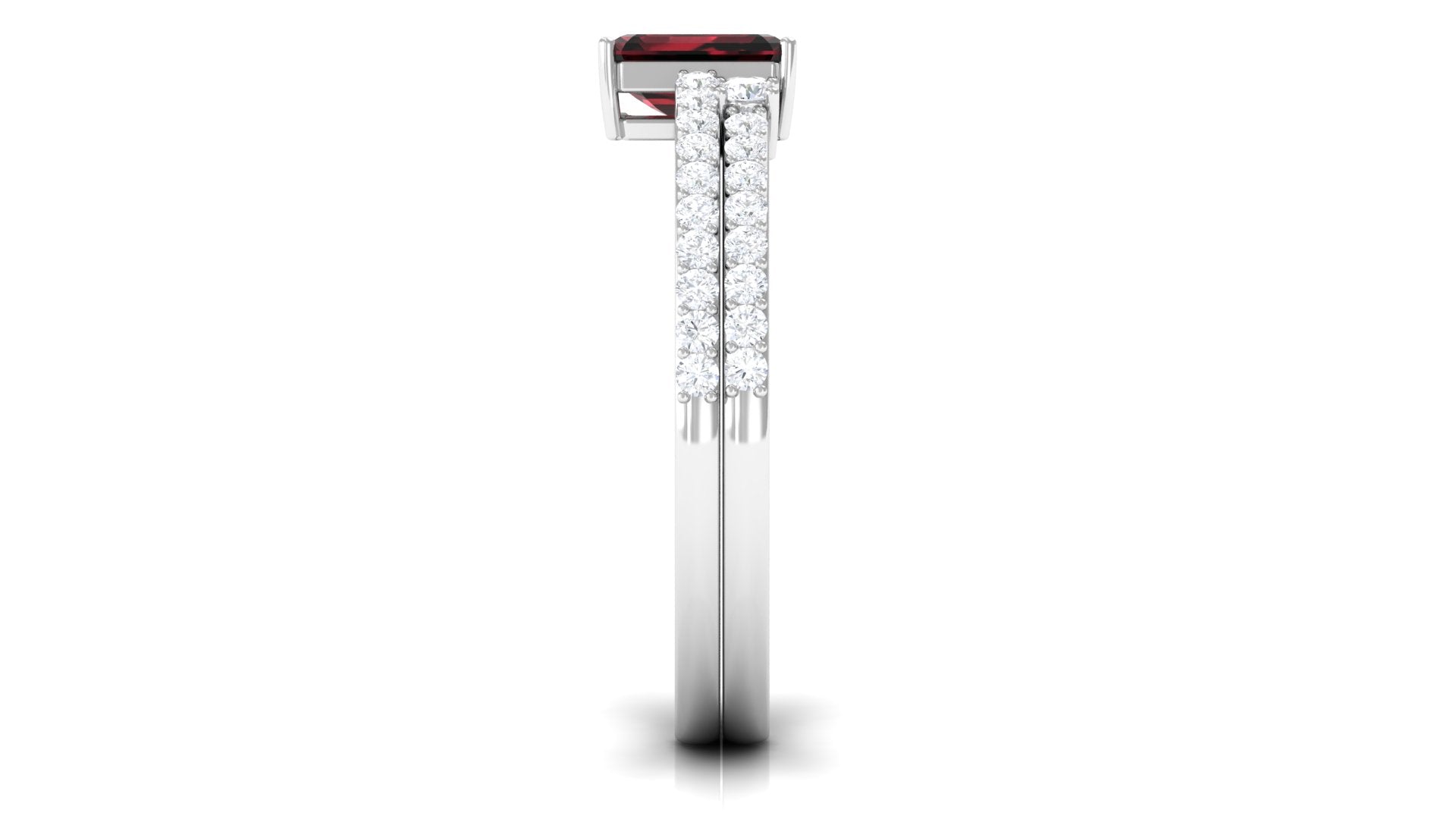 Certified Real Garnet Diamond Emerald Cut Engagement Ring with Wedding Band Cuff AAA - Rosec Jewels