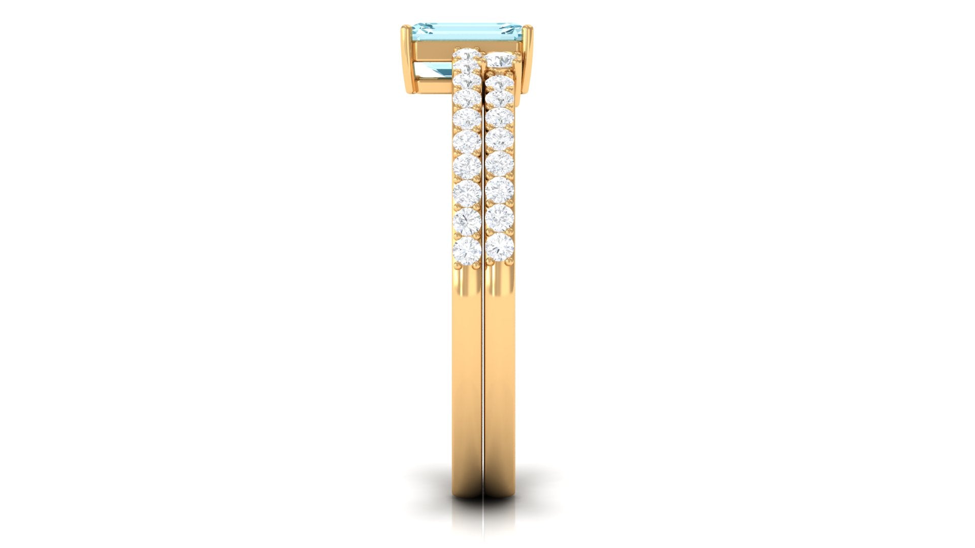 Natural 0.6 Carat Aquamarine and Diamond Emerald Cut Bridal Ring Set AAA - Rosec Jewels