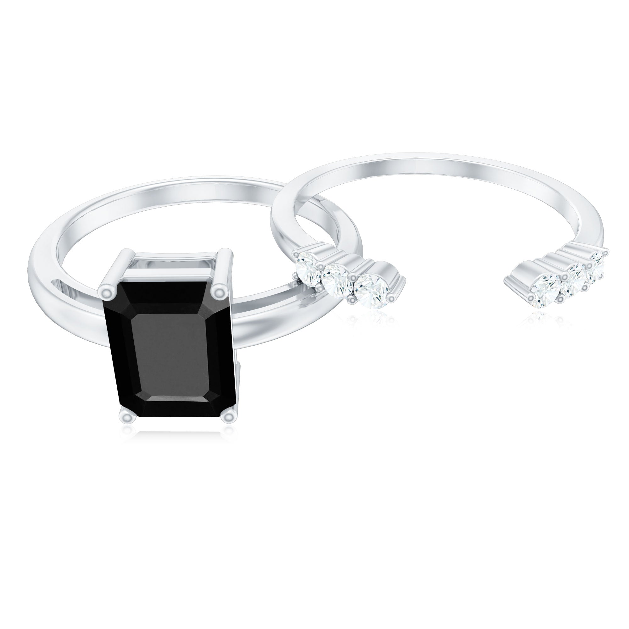 Certified 1.6 Carat Lab Grown Black Diamond Emerald Engagement Ring with White Diamond Enhancer AAAA ( Synthetic ) - Rosec Jewels