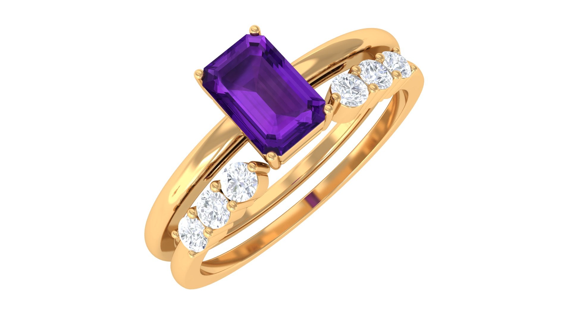 1.4 Carat Emerald Cut Amethyst Engagement Ring with Diamond Enhancer AAA - Rosec Jewels