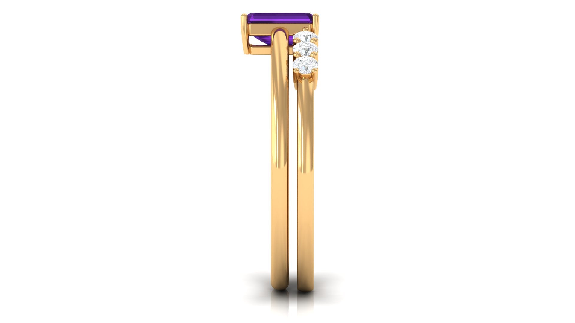 1.4 Carat Emerald Cut Amethyst Engagement Ring with Diamond Enhancer AAA - Rosec Jewels