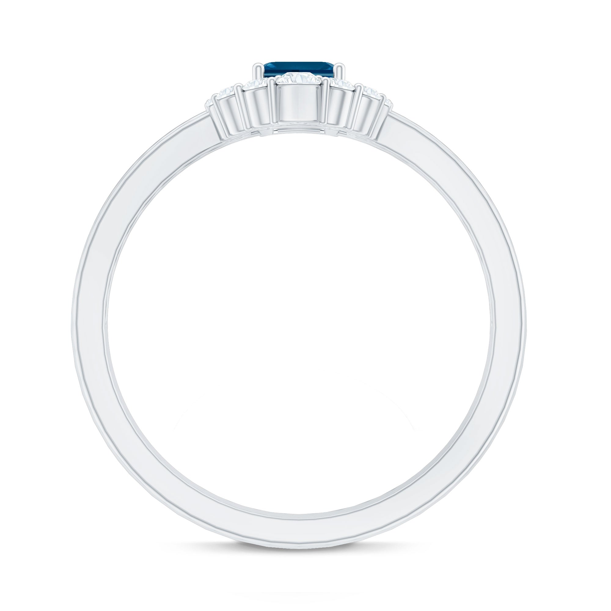 Emerald Cut London Blue Topaz Double Band Engagement Ring with Diamond AAA - Rosec Jewels