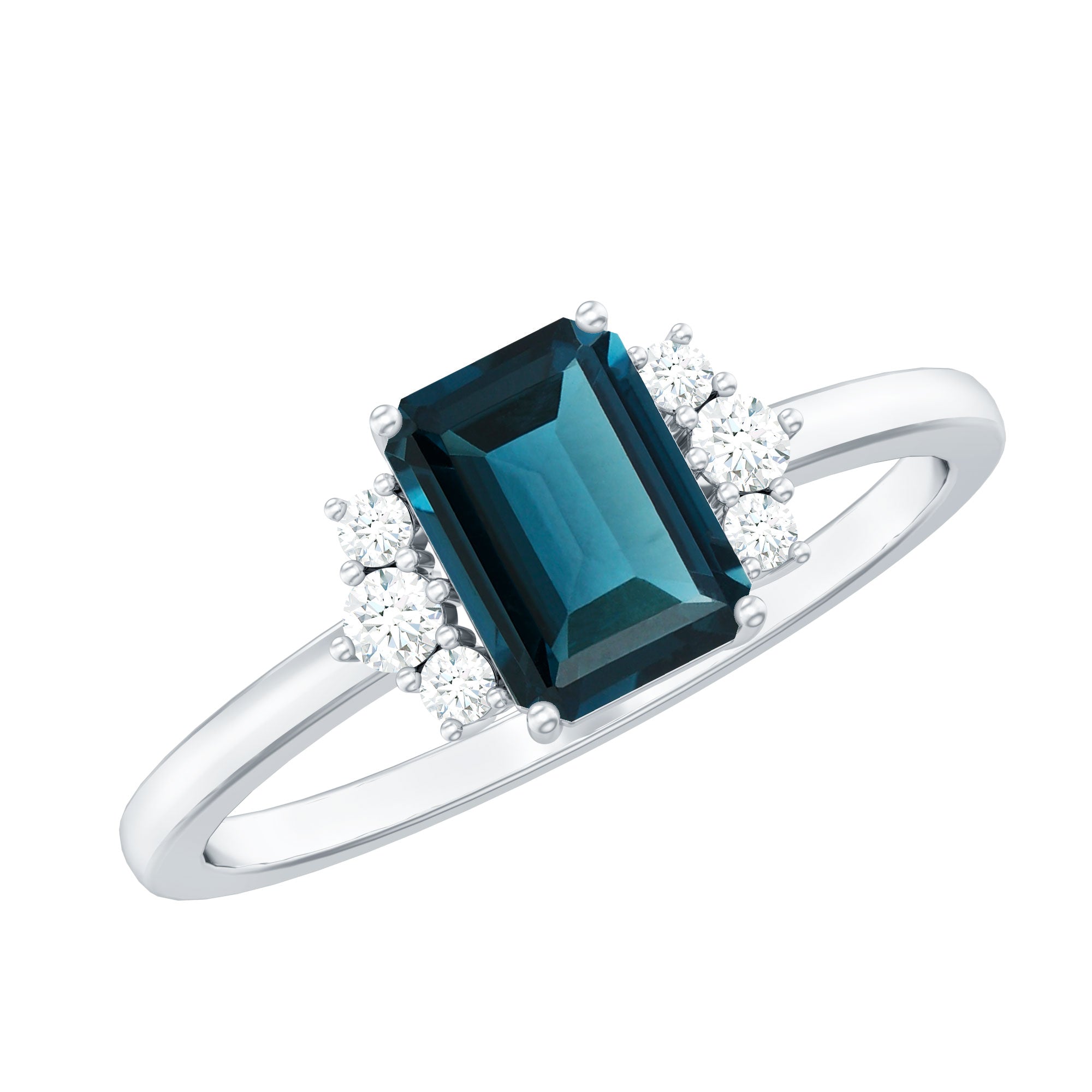 6X8mm Emerald Cut London Blue Topaz Diamond Engagement Ring with Certificate