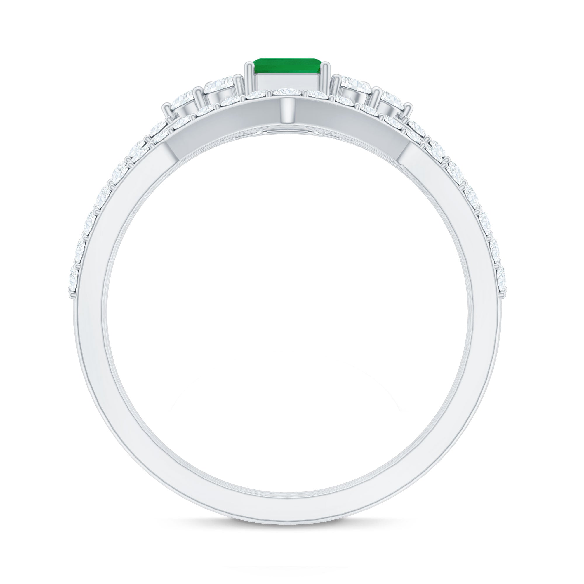 Genuine Emerald Cut Emerald Diamond Bridal Ring Set of 2 AAA - Rosec Jewels