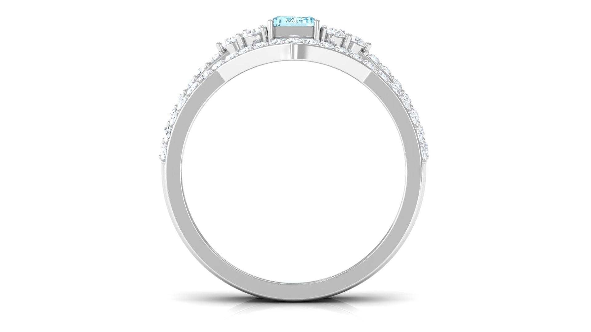 Genuine Aquamarine and Diamond Emerald Cut Wedding Ring Set with Certificate AAA - Rosec Jewels