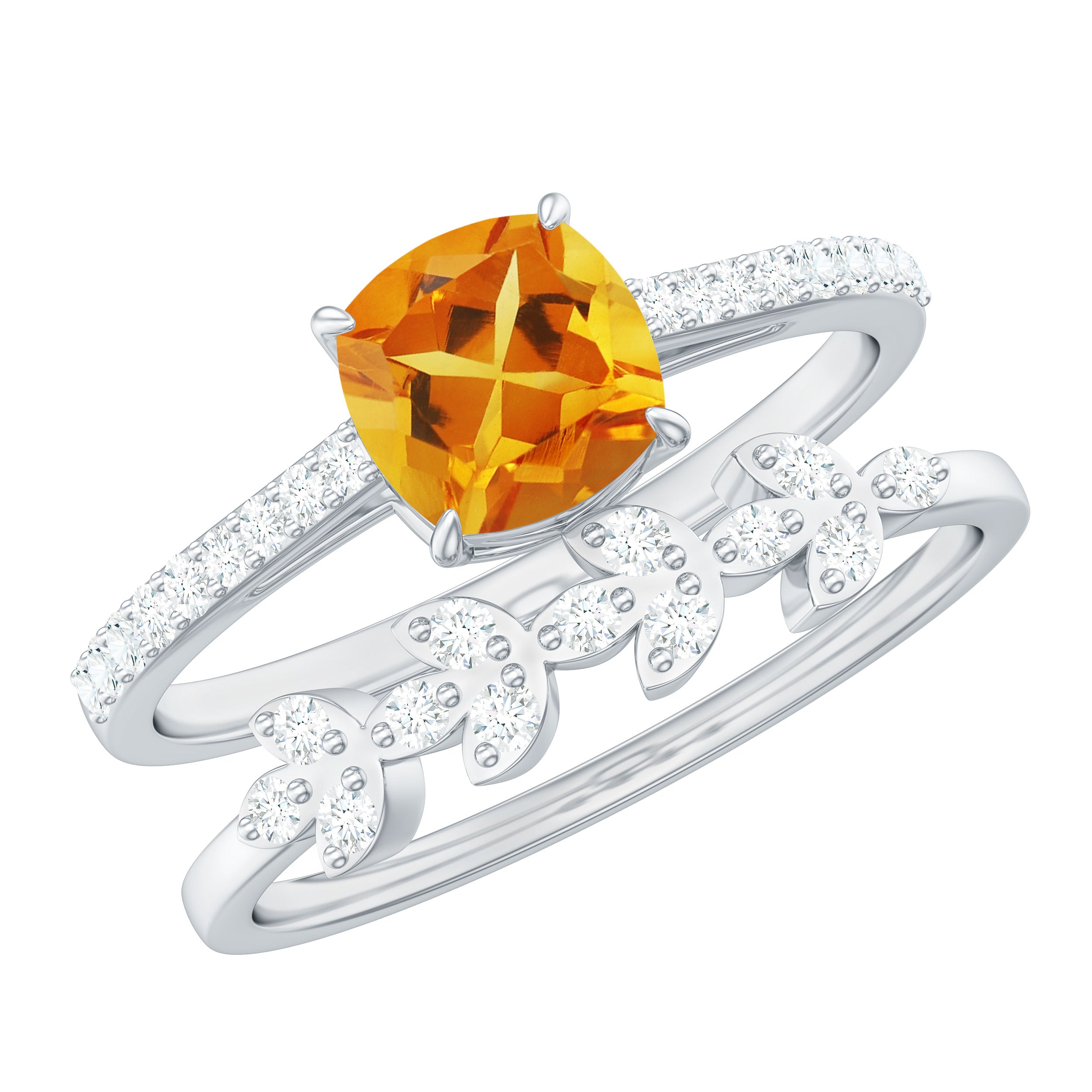 Genuine Citrine Stackable Ring Set with Moissanite Stones