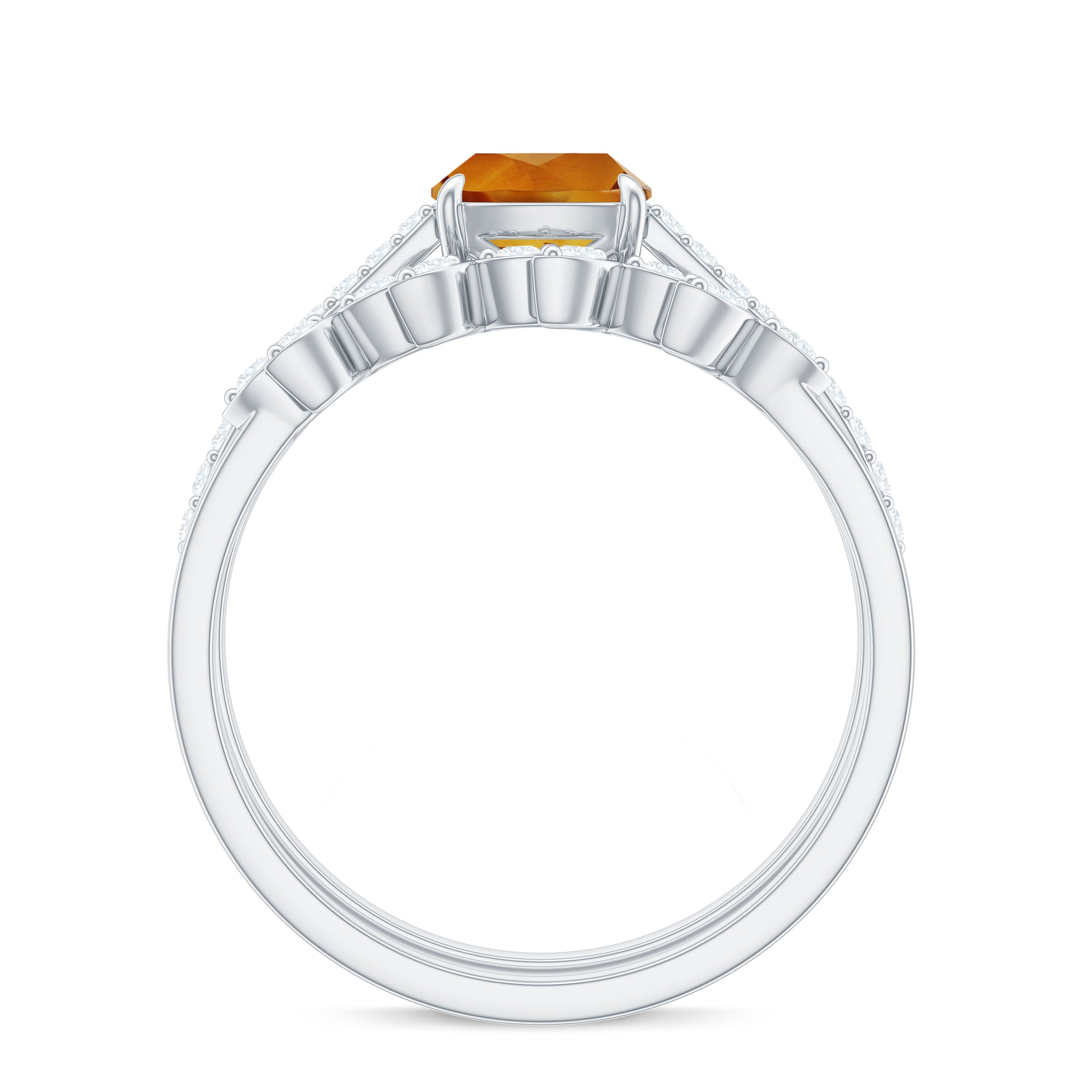 Certified Citrine and Diamond Wedding Bridal Ring Set of 2 AAA - Rosec Jewels