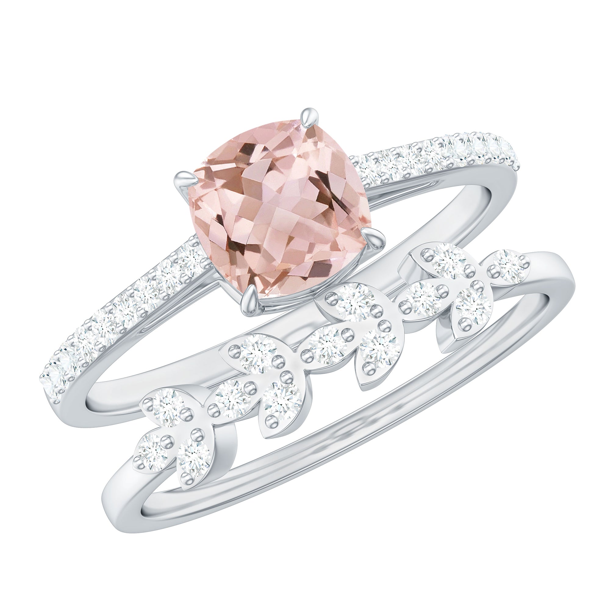 Morganite and Diamond Stackable Ring Set