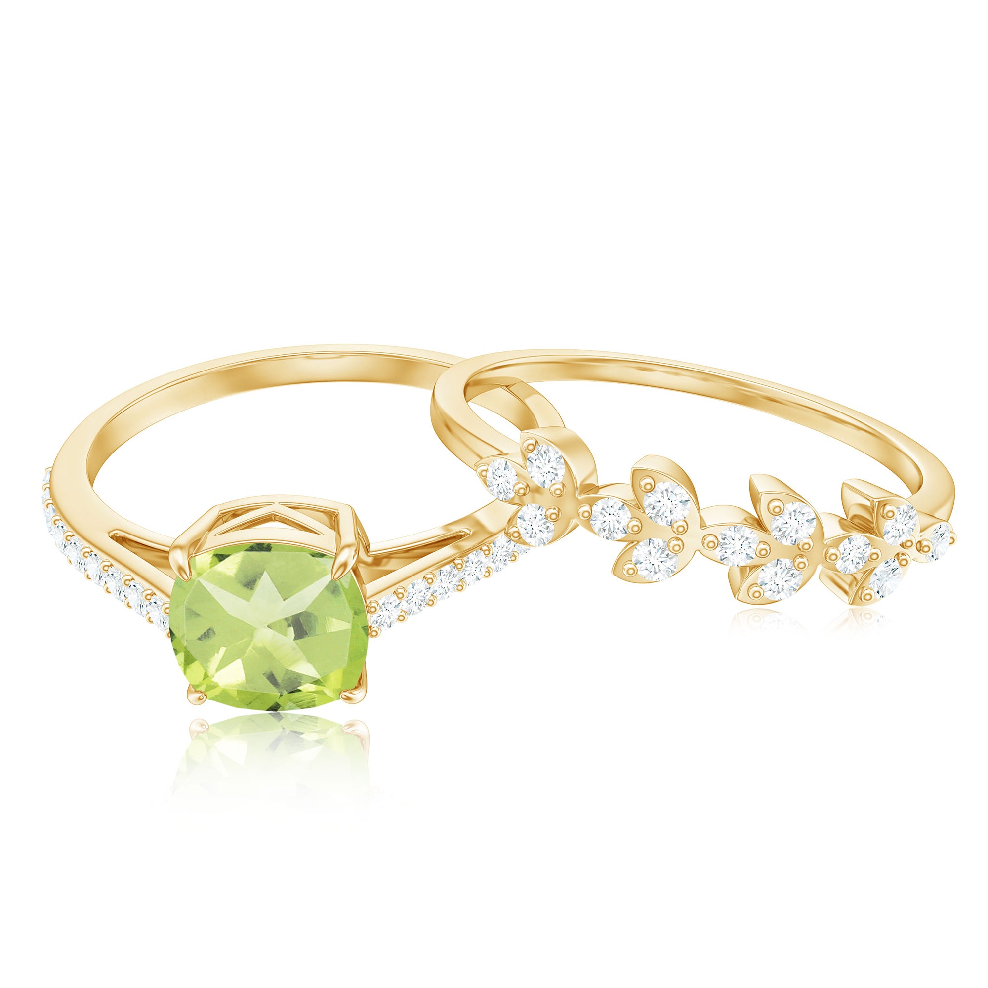 Certified Real 2 Carat Cushion Cut Peridot Engagement Ring with Diamond Enhancer AAA - Rosec Jewels