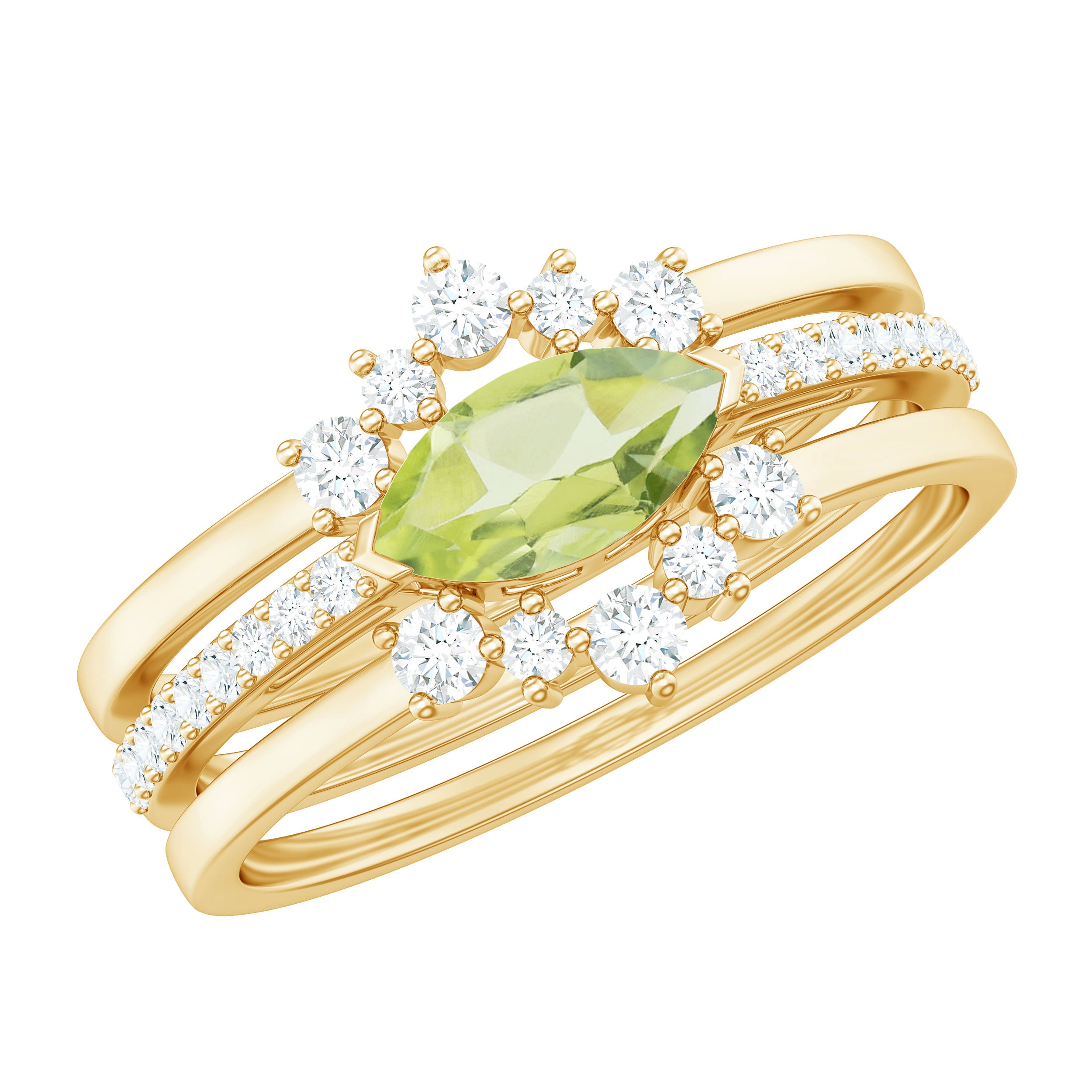 Rosec Jewels-East West Style Peridot 3 Piece Bridal Ring Set with Diamond
