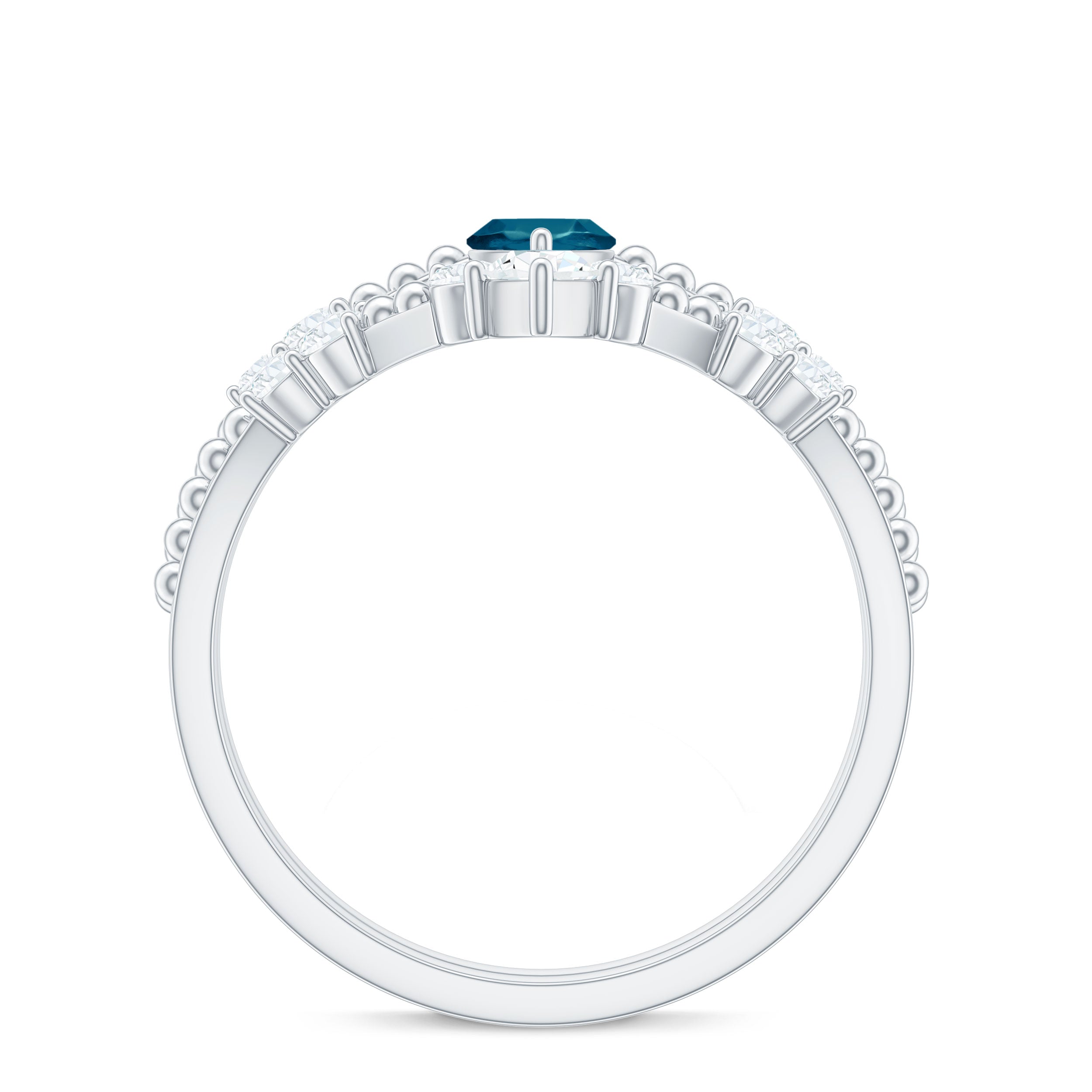 London Blue Topaz and Diamond Wedding Ring Set with Beaded Details AAA - Rosec Jewels