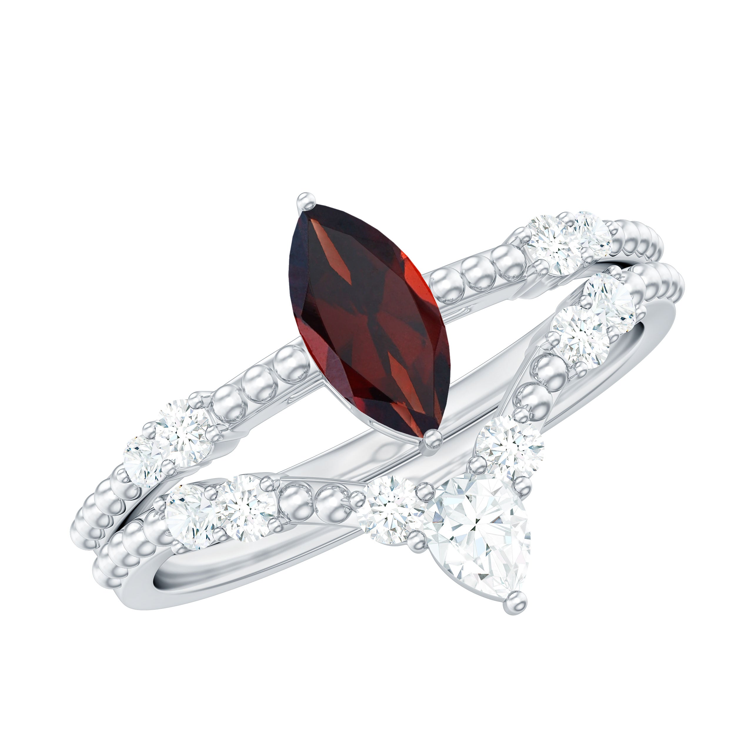 Certified Real Marquise Garnet Diamond Wedding Bridal Ring Set