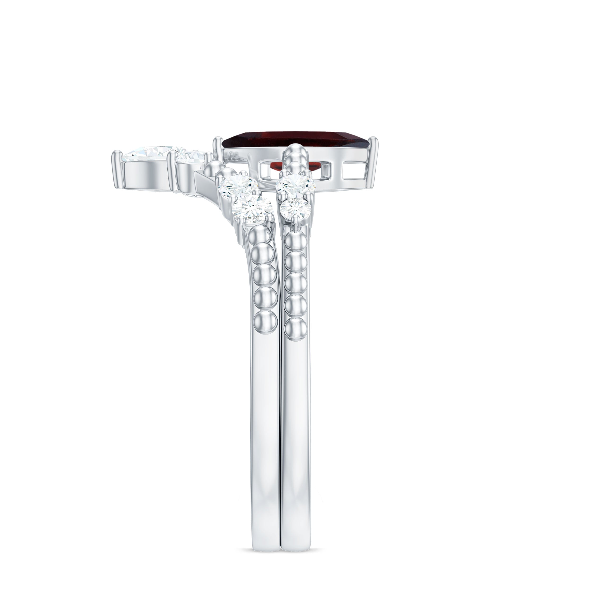 Certified Real Marquise Garnet Diamond Wedding Bridal Ring Set AAA - Rosec Jewels