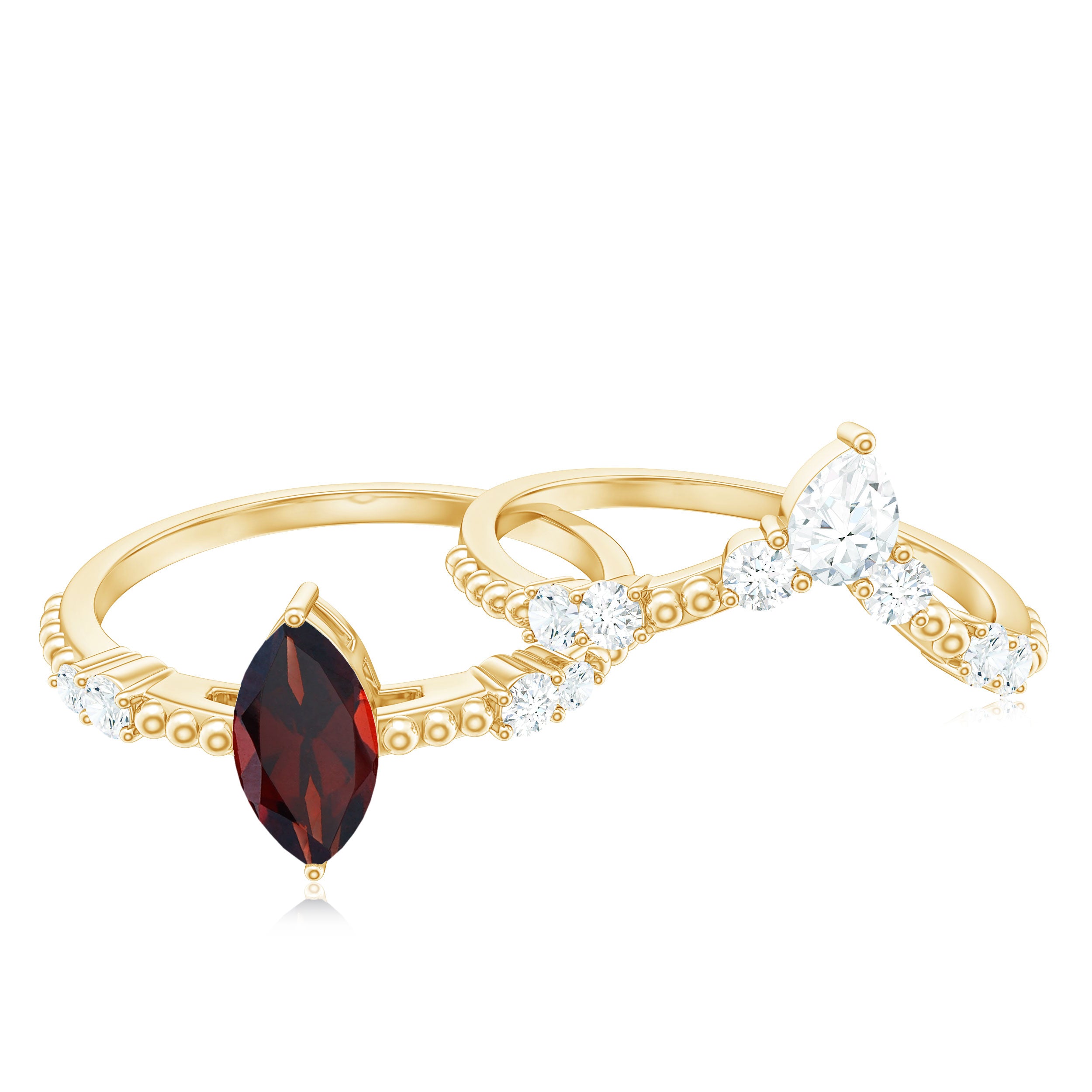 Certified Real Marquise Garnet Diamond Wedding Bridal Ring Set AAA - Rosec Jewels