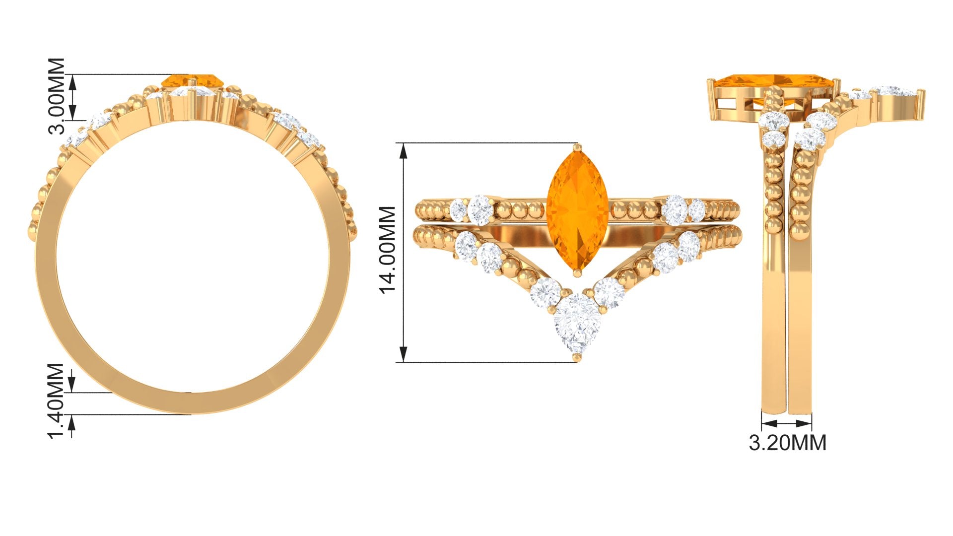 Marquise Cut Fire Opal and Diamond Wedding Ring Set AAA - Rosec Jewels